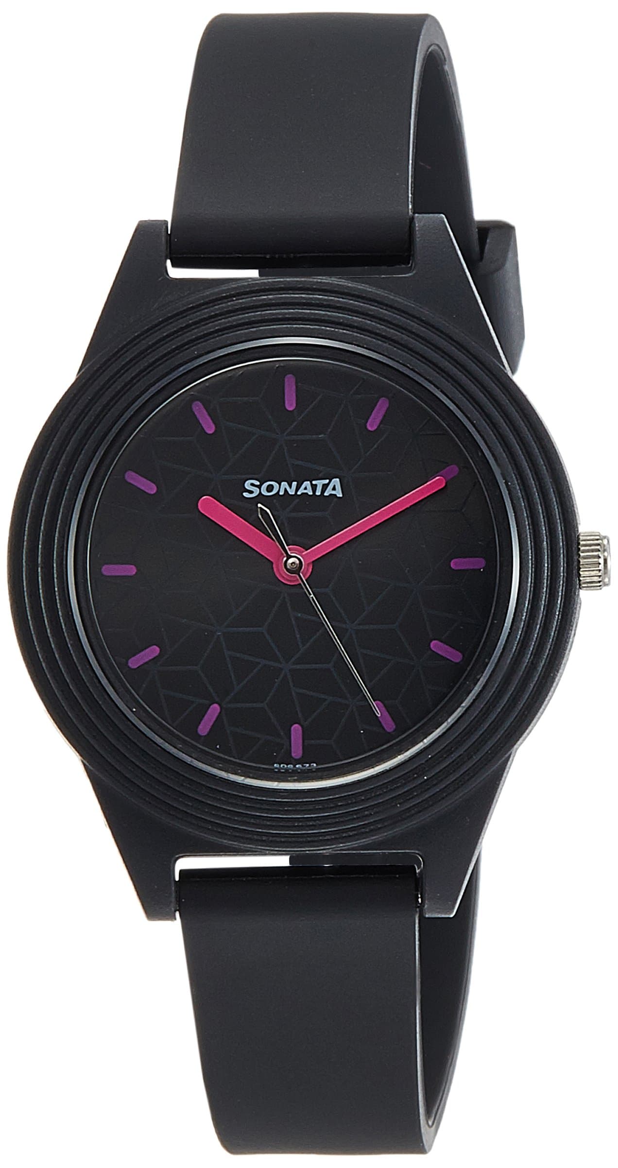 Sonata Colorpop Quartz Analog Black Dial Black Plastic Strap Watch for Women - NT87024PP06W