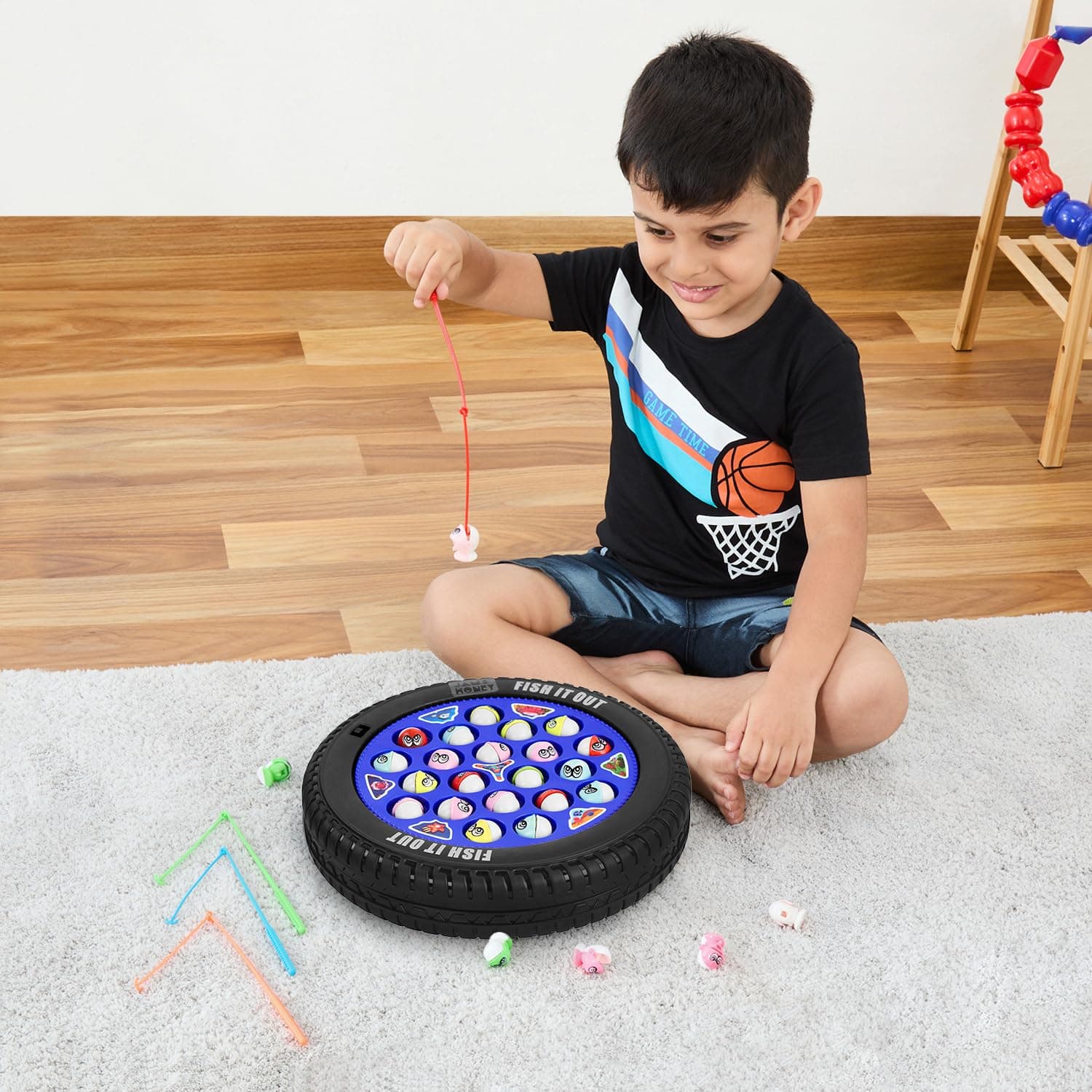 Amazon Brand - Jam & Honey Musical Fishing Game for Kids 5+ Years, Rotating Pond Board Game with 21 Pieces & Fishing Rods, Educational Family Toy, BIS Certified Child Safe, Indoor Outdoor Game