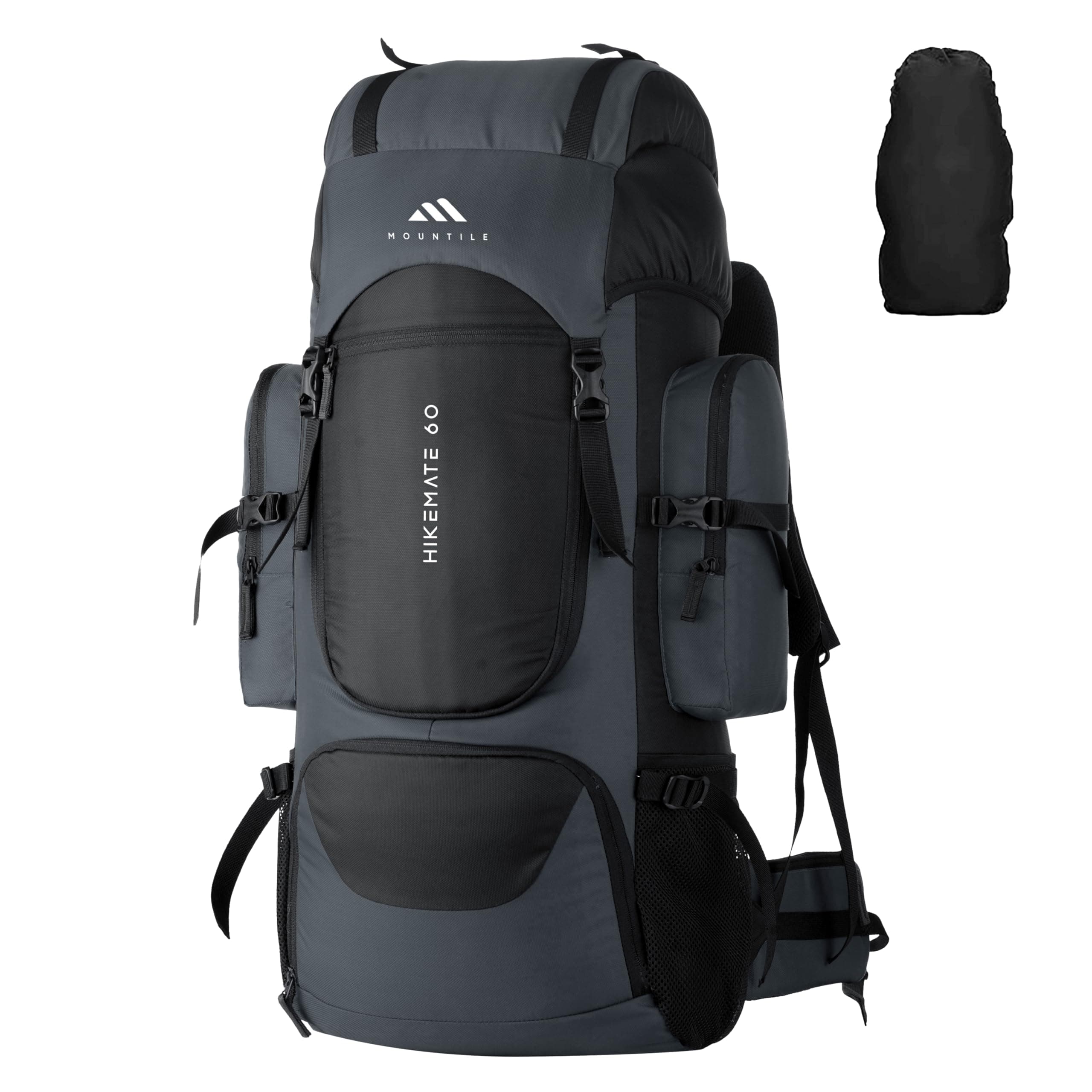 MOUNTILE HIKEMATE 60L Travel Backpack with Water Proof Rain Cover, Shoe Compartment - Camping Hiking Rucksack Trekking Bag (Grey) - MTL02
