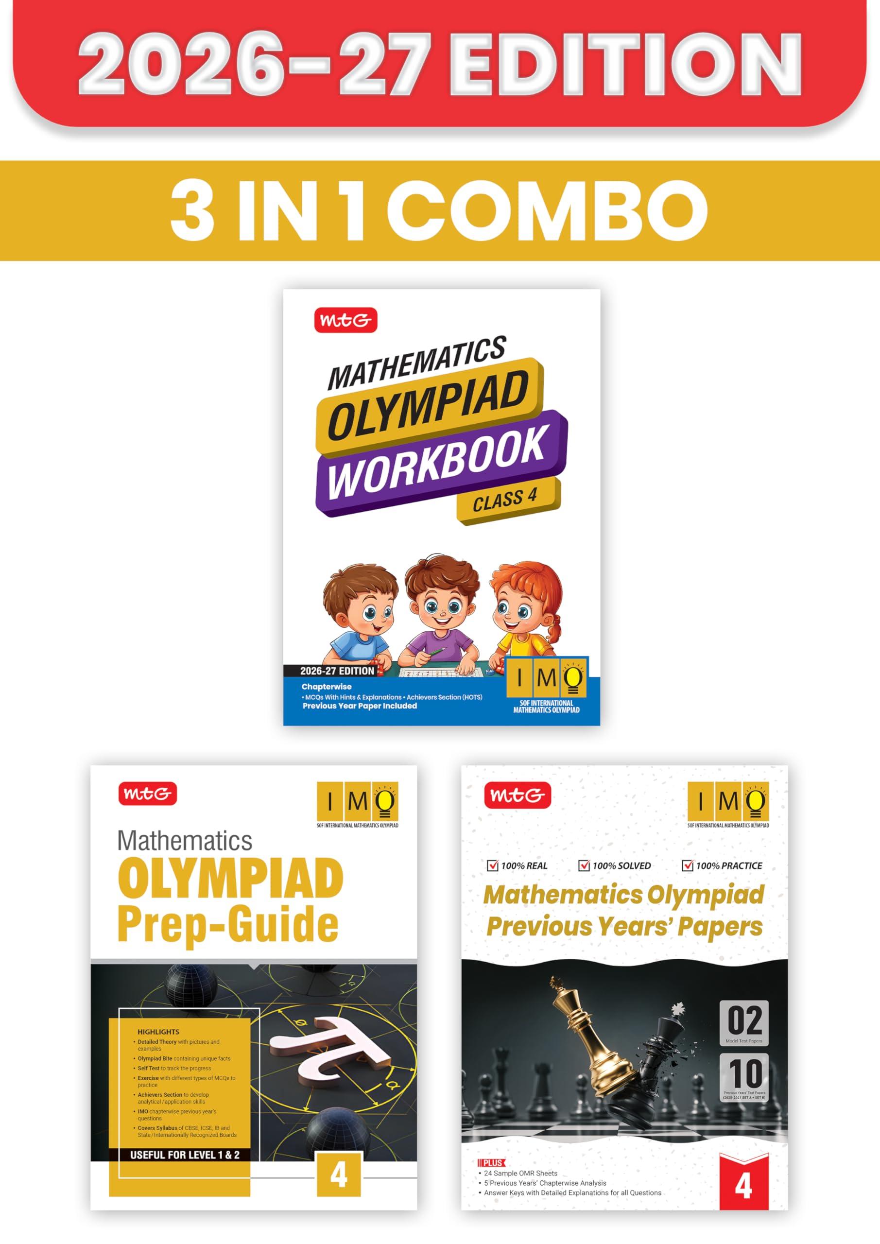MTG Mathematics Olympiad (IMO) Workbook, Prep Guide & Previous Years Papers Class 4 (PYQs) with Mock Test Paper - SOF Olympiad Books For 2026-27 Exam (Set of 3 Books)
