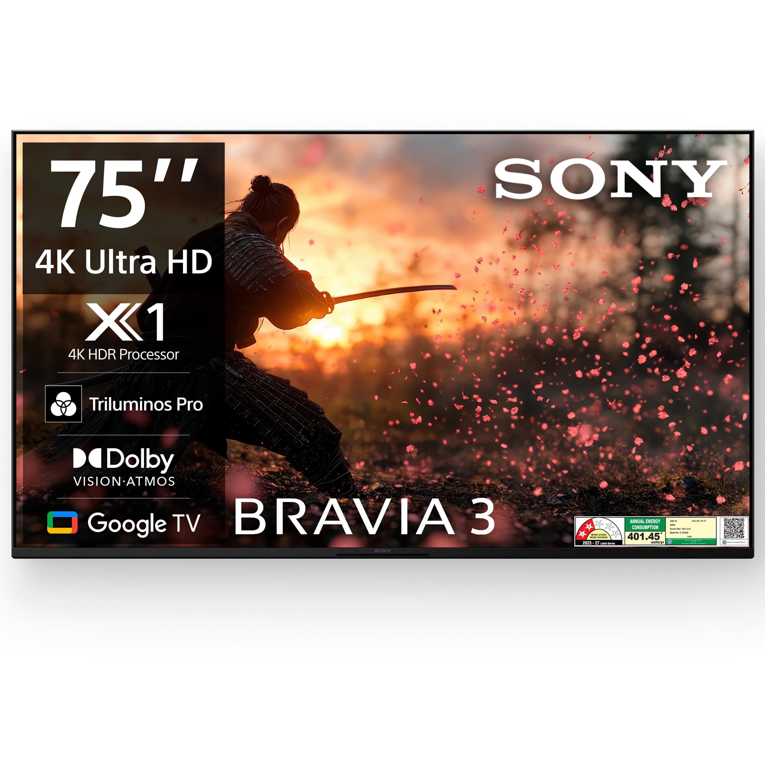 Sony BRAVIA 3 Series 189 cm (75 inches) 4K Ultra HD AI Smart LED Google TV K-75S30B (Black)