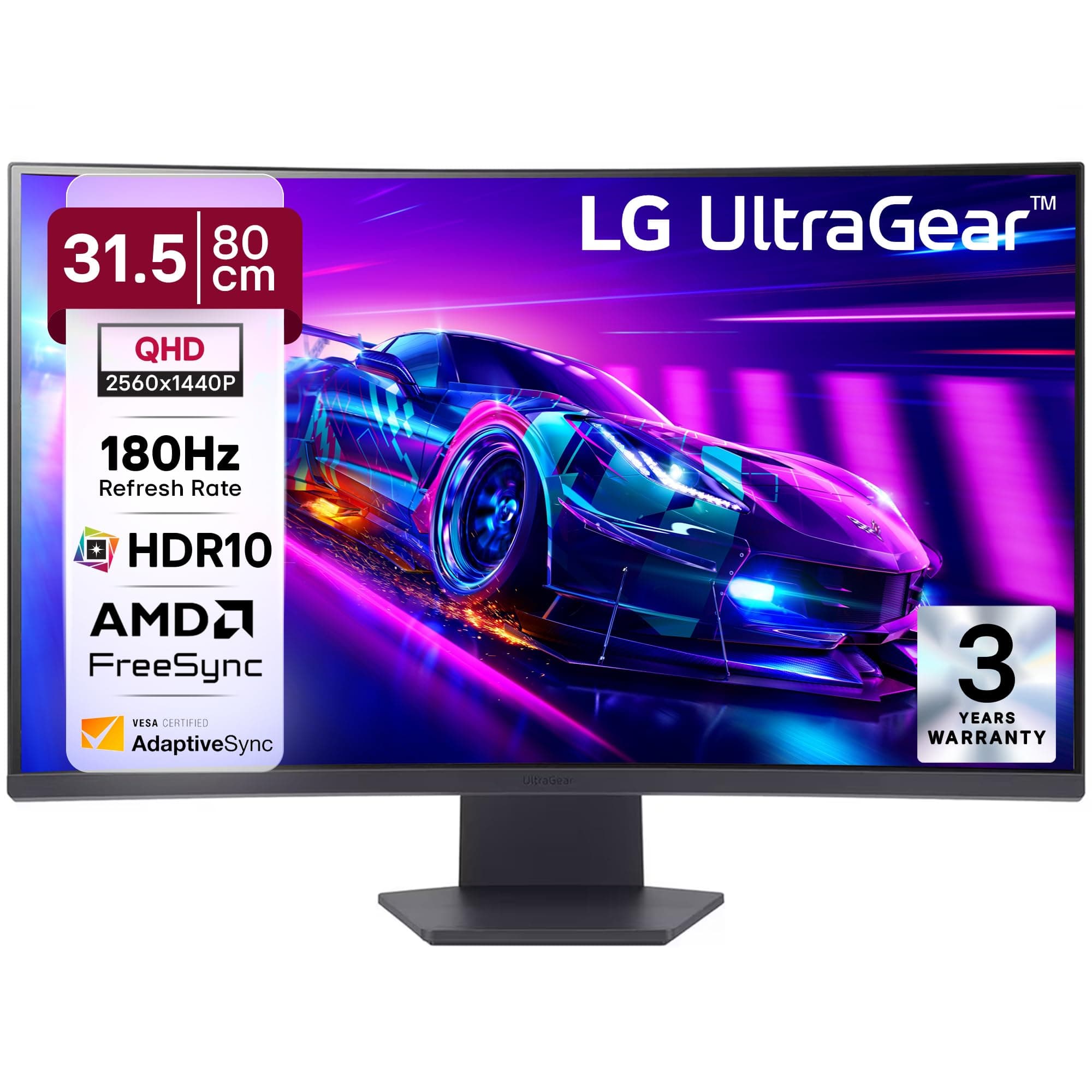 LG 32GS60QC 80cm (32 Inch) Ultragear Curved (1000R) QHD (2560x1440) Gaming Monitor, 180Hz, 1ms, 3-Side Virtually Borderless, Anti-Glare, DP, HDMI X 2, HP Out, AMD FreeSync™, Tilt Adjustment (Black)