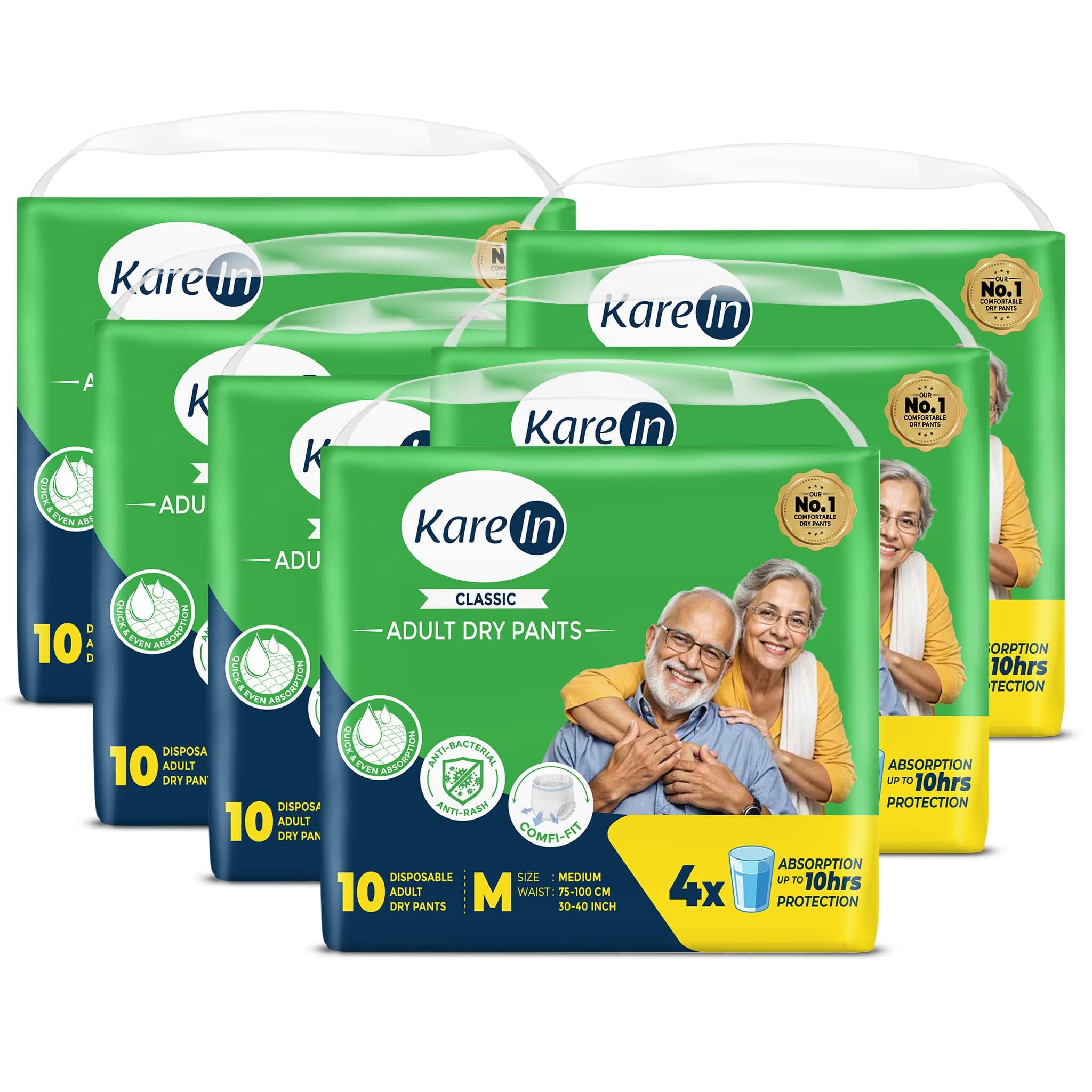 Karein Classic Adult Diaper Pant M Size, Medium, Waist (75-100 cm 30'-40'), 60 Unit, Long Protection Hour, Unisex, Quick & Even Absorption, Anti-Bacterial, Leakproof, Odour Control, Wetness Indicator
