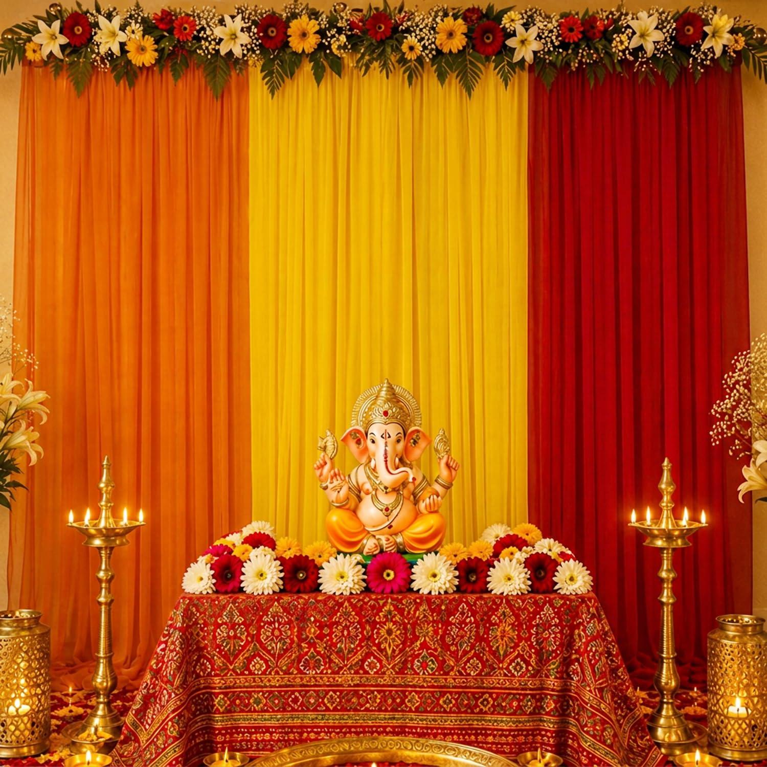SpecialYou Ganpati Decoration Setup for Home, Backdrop Cloth for Decorations Pooja, Back Drop Curtain for Decorations, Wall Decor Items for Living Room, Ganpati Decoration Item- 6 Pcs