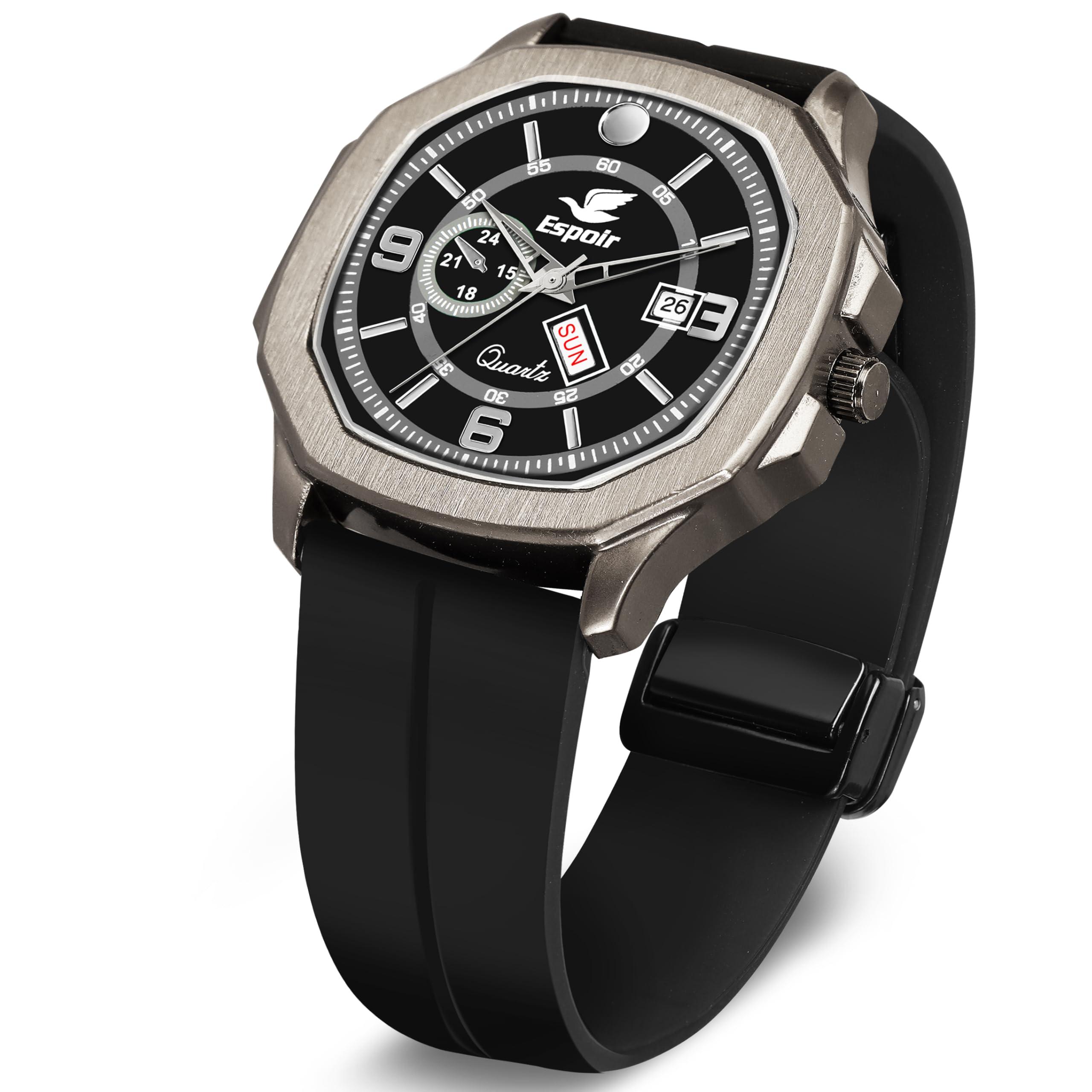 Piaoma from Espoir Men's Watch,Silicone Smart Watch Magnetic Strap, Black Dial Water Resistant, Day and Date Display- Mint Black Silico