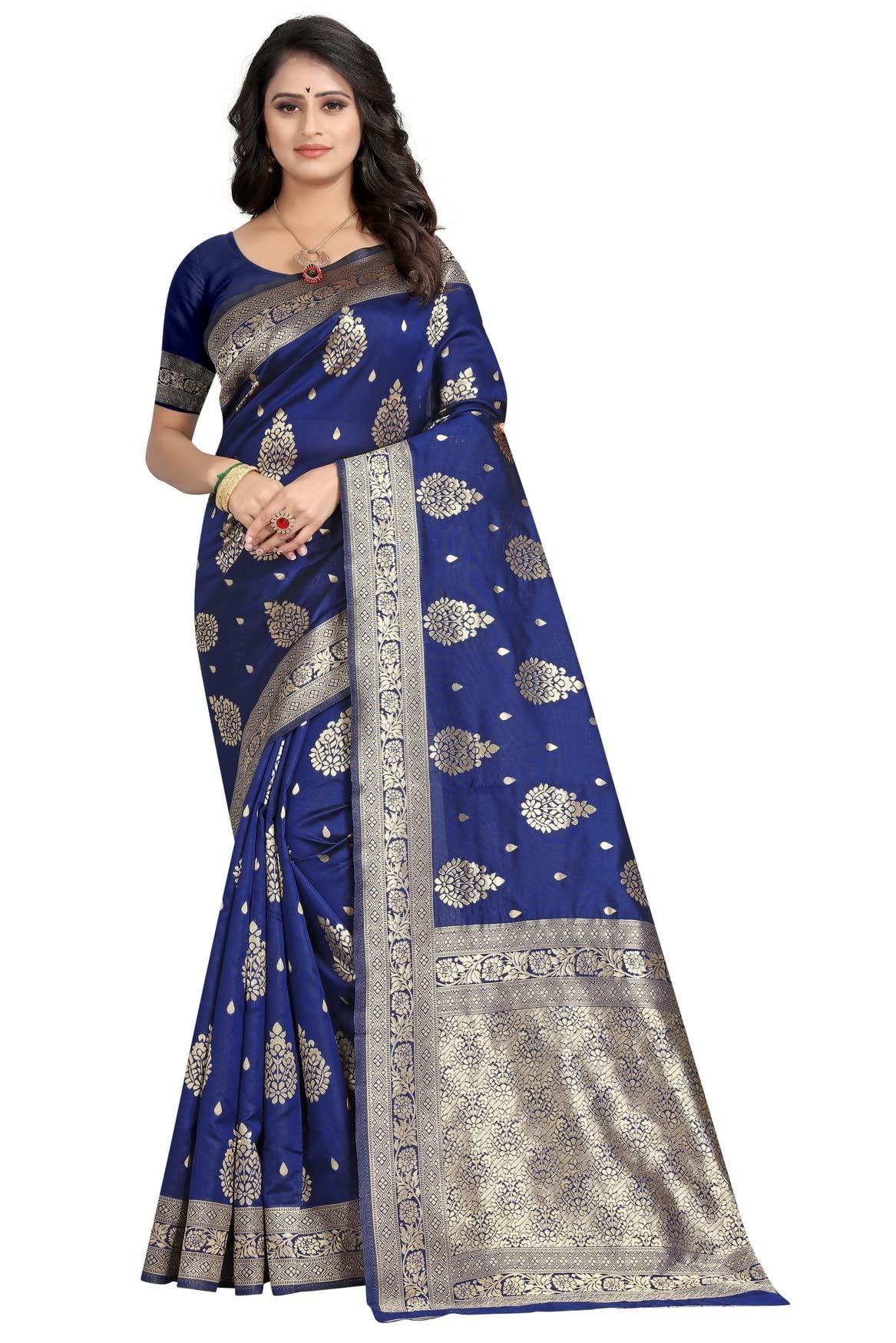 C J Enterprise Women's Pure Kanjivaram Silk Sarees Latest Banarasi Saree For Woman Soft Sari Party Design Wear Pattu Cotton With Blouse Piece Wedding Sadi Ladies 2026 collection (Eagle 3 Navy Blue)