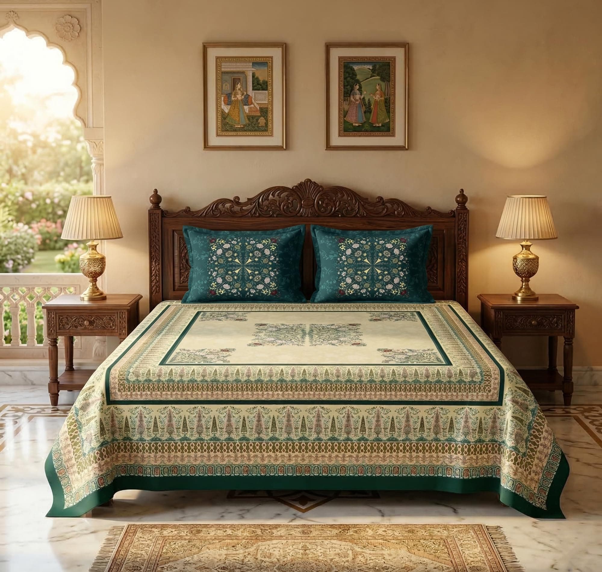 BSB HOME 240 TC Cotton King Size Bedsheet, Premium Soft Double Bed Sheet, Breathable & Skin Friendly Bed Cover, Elegant Printed Bedsheet, Durable, 90 x 100 Inches (229 x 254 cm) - Spruce Green