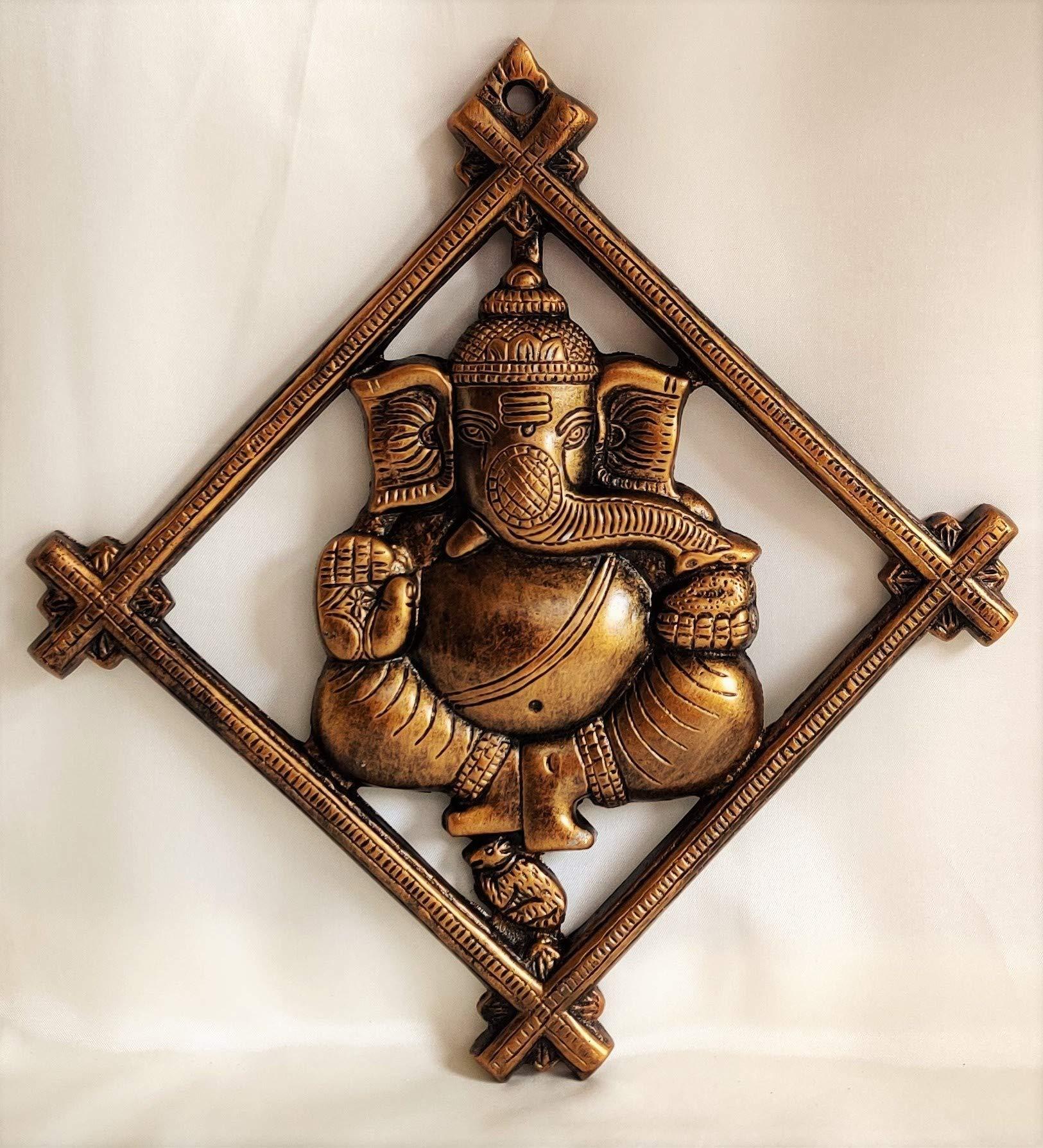 Akriti Brass Art Wares Wall Decor Hanging Ganesh Ji Religious Showpiece Hanging Entrance Gate Decor Ganesha Frame Wall Door Living Room Temple Pooja|Decorative Ganpati Gun Metal Statue