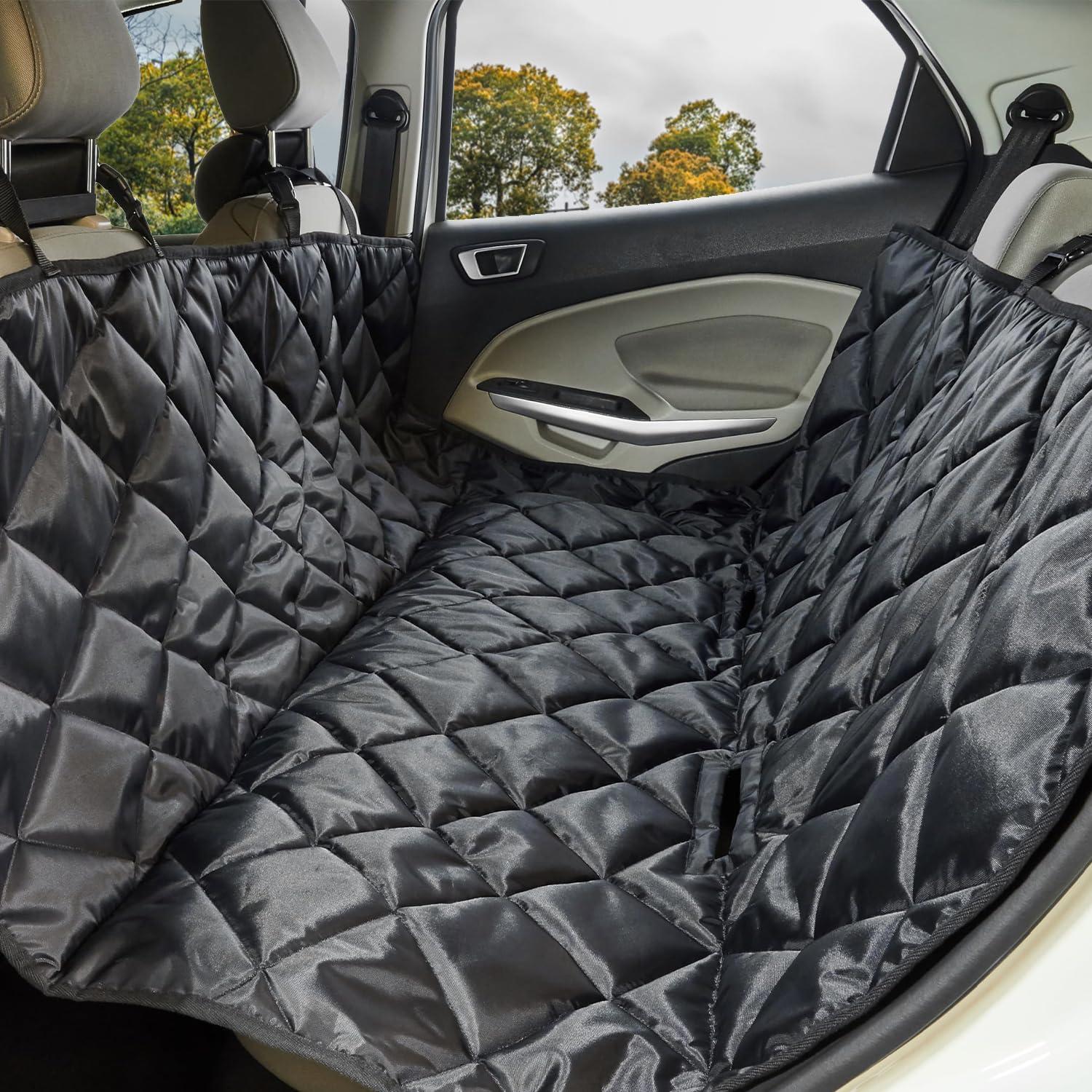 amazon basics Pet Car Seat Cover | Non-Slip | Travel Hammock with Headrest Straps for Anchors | Material Polyester | for Sedan & SUV Cars | Black