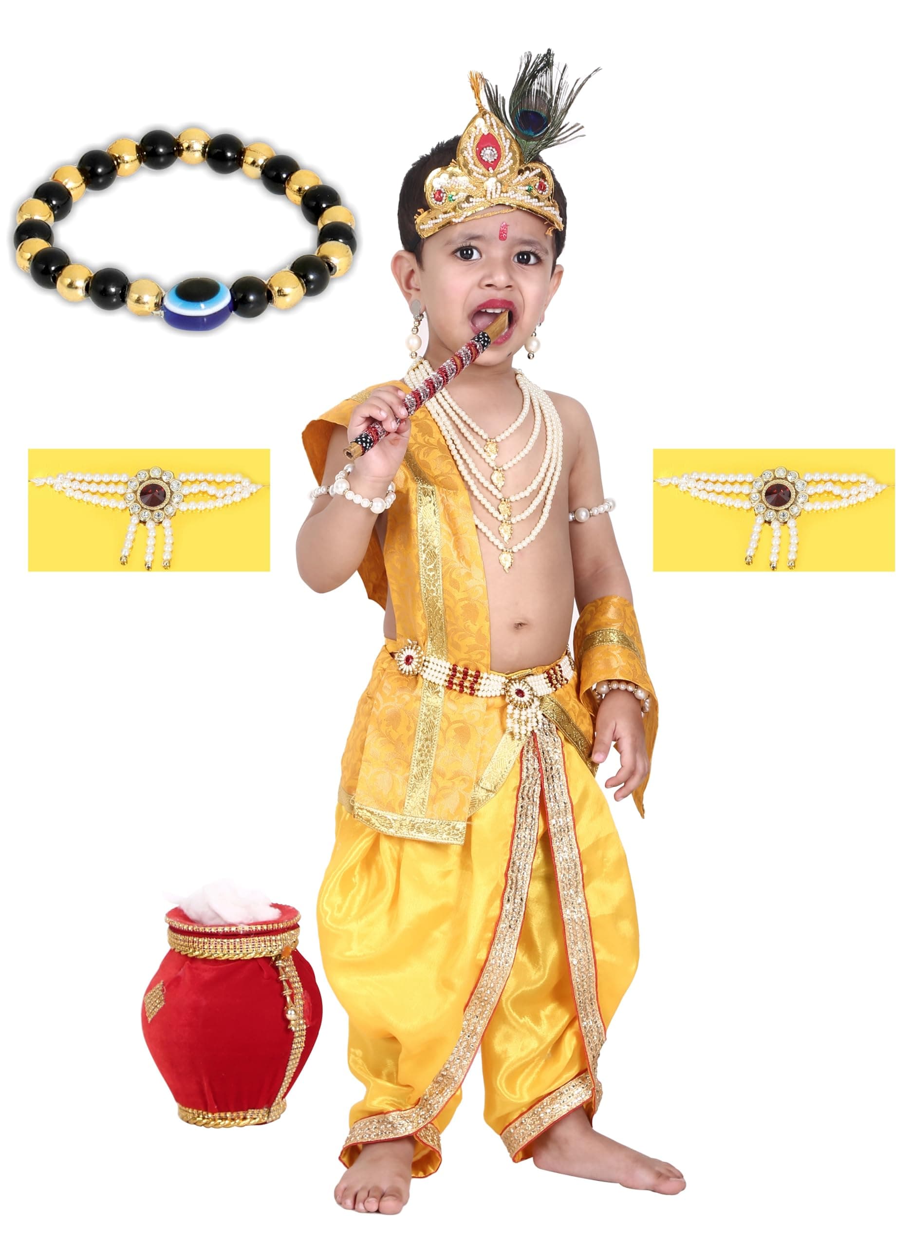 Raj Costume Shri Krishna Dress for Kids, Bal Krishna Costume for Baby Boy and Girl, Janmashtami Fancy Dress Costume, Krishna Dress for Kids