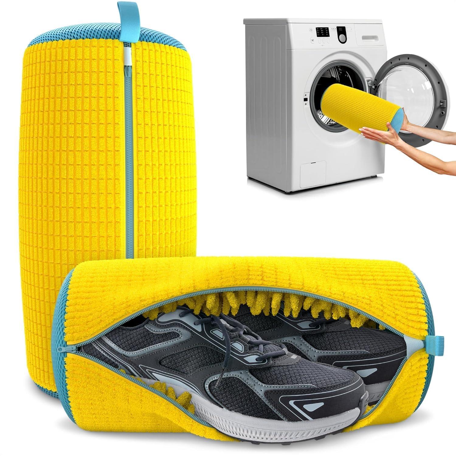 Shoe Washing Bags for Washing Machine – Extra Durable Microfiber Sneaker Laundry Bags with Hidden Zipper, 360° Deep Clean Shoe Wash Bag for Tennis Shoes, Sneakers, Trainers, Delicates & More – Yellow