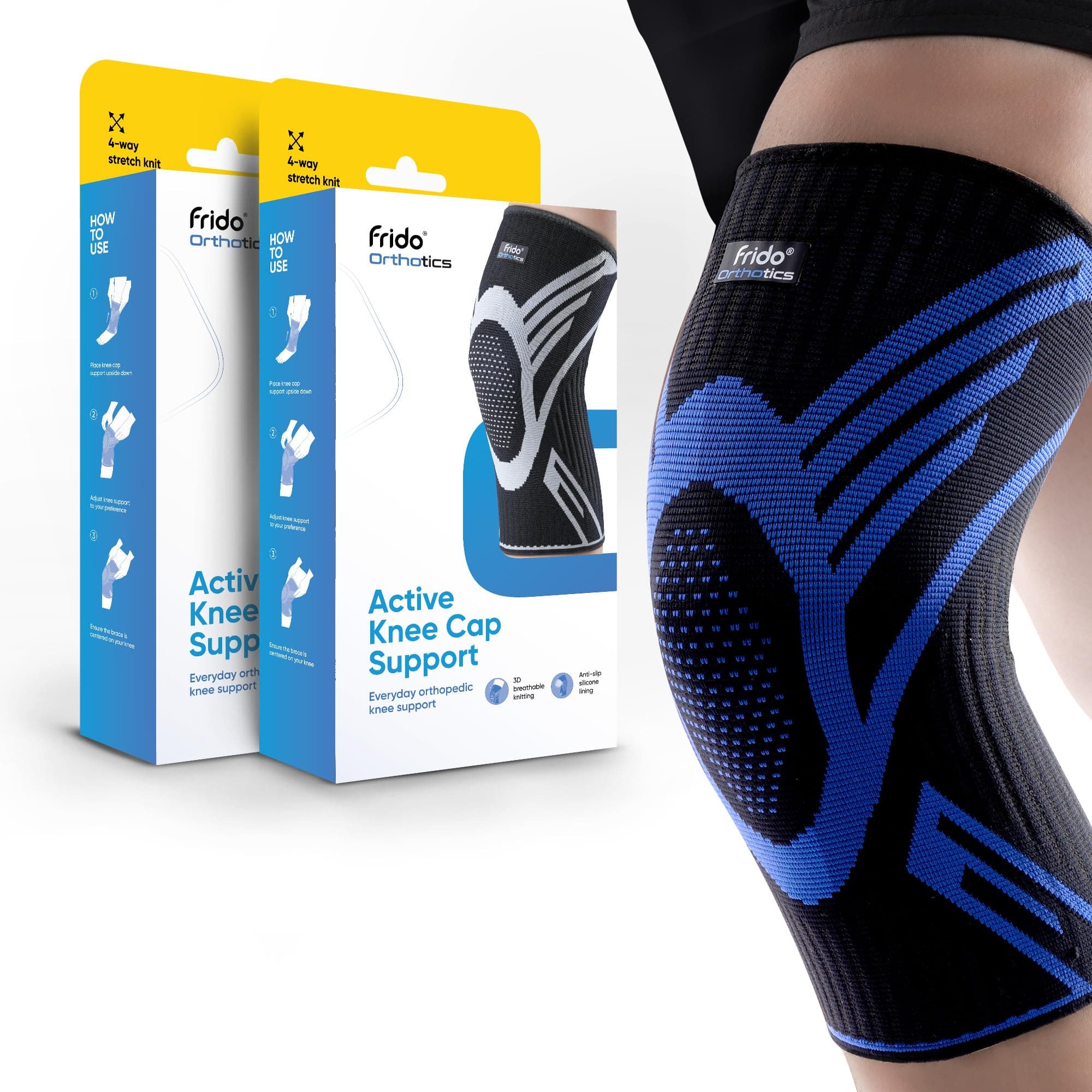 Frido Active Knee Cap Support for Men & Women | Active Compression for Pain Relief & Joint Support | Knee Sleeve for Gym, Running, Jogging, Sports & Workout | Anti-Sweat Knee Brace (2 Pair) Blue, XXL