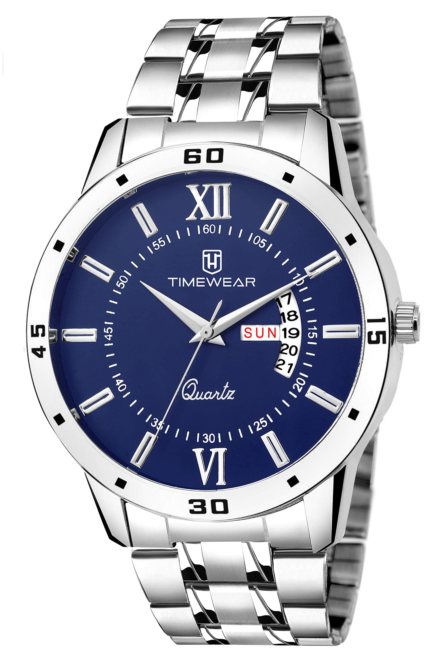 TIMEWEAR Casual Day Date Stainless Steel Watch Collection For Men Analogue Men's Watch(Blue Dial & Silver Colored Strap)-231Bdtg