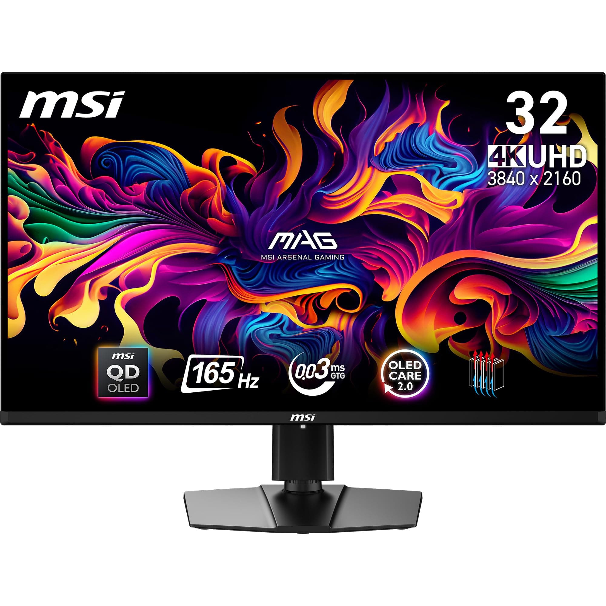MSI MAG 321UP QD-OLED 31.5 Inch 4K UHD Gaming Monitor - 3840 x 2160 Quantum Dot OLED Panel, 165Hz / 0.03ms, 99% DCI-P3, ΔE≤2, DisplayHDR True Black 400 - DP 1.4a, HDMI 2.1(UHD@165Hz), USB Type-C