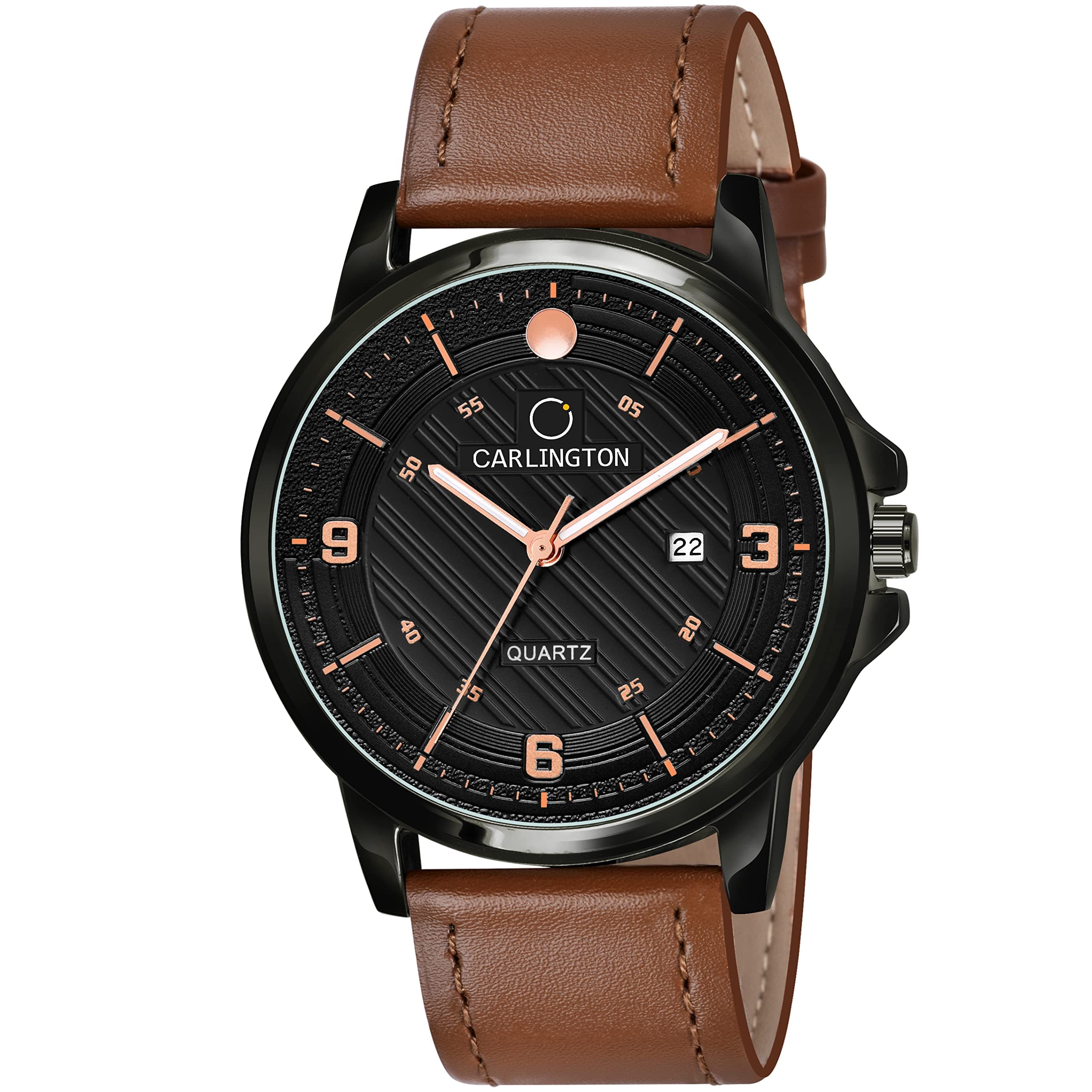 Carlington Analog Men's Wrist Watch with Leather Strap - CT 1050 TanBlack