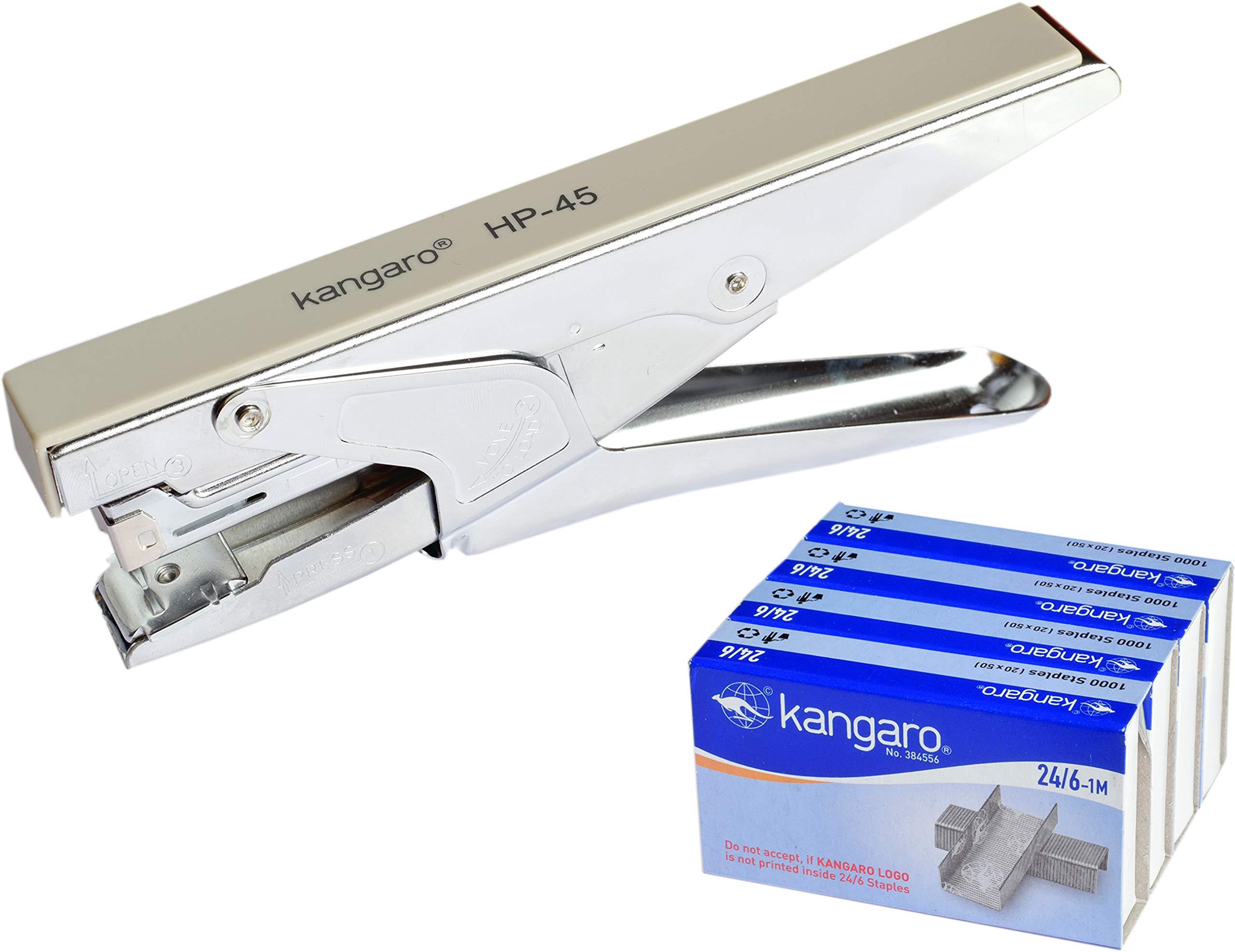 Kangaro HP-45 Desk Essentials All Metal Stapler| With 4 Packet of 24/6 Pins | Sturdy & Durable | Suitable for 30 Sheets | Perfect for Home, School & Office | Pack of 1 | Color May Vary