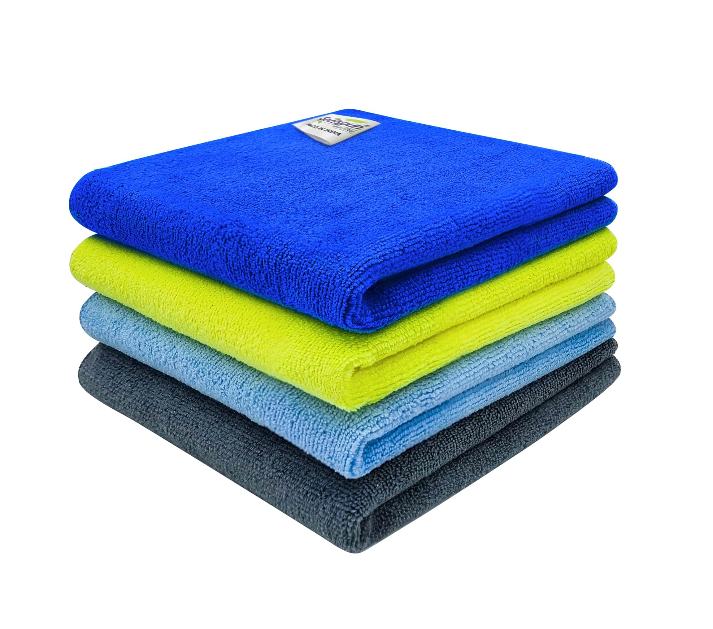 SOFTSPUN Microfiber Cloth - 4 pcs - 40x40 cms - 340 GSM Multicolor! Thick Lint & Streak-Free Multipurpose Cloths - Automotive Microfibre Towels for Car Bike Cleaning Polishing Washing & Detailing.