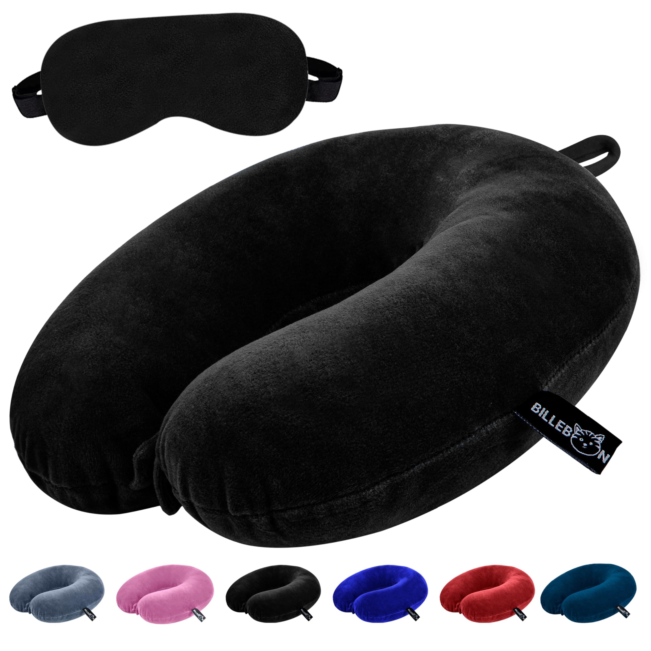 Billebon Premium Neck Pillow for Travelling Airplane Travel Pillow Comfortable Head Rest Neck Holder Pillow (Black with Eye Mask)