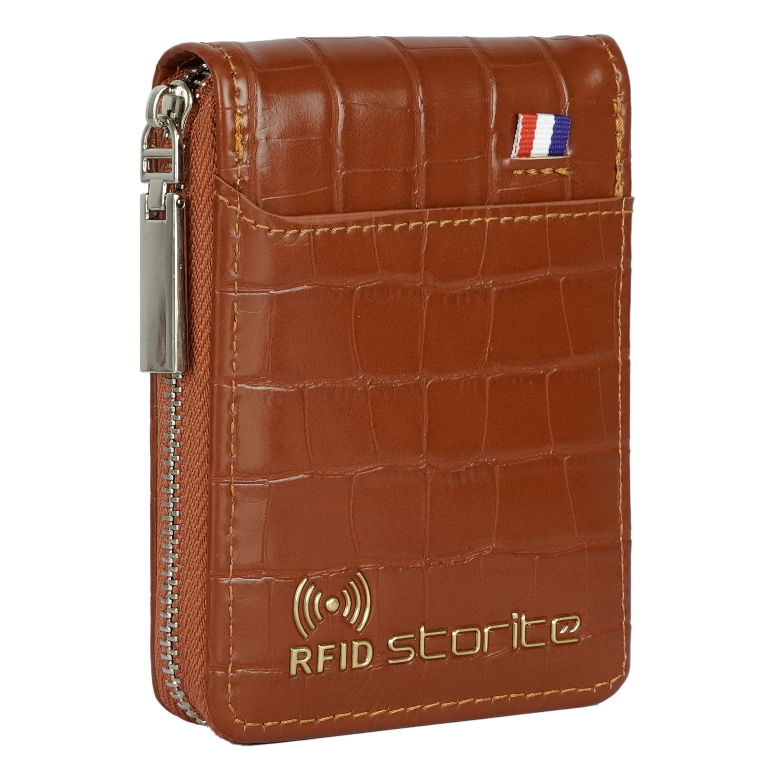 Storite 9 Slots RFID Protected PU Leather Card Holder Wallet, Brown
