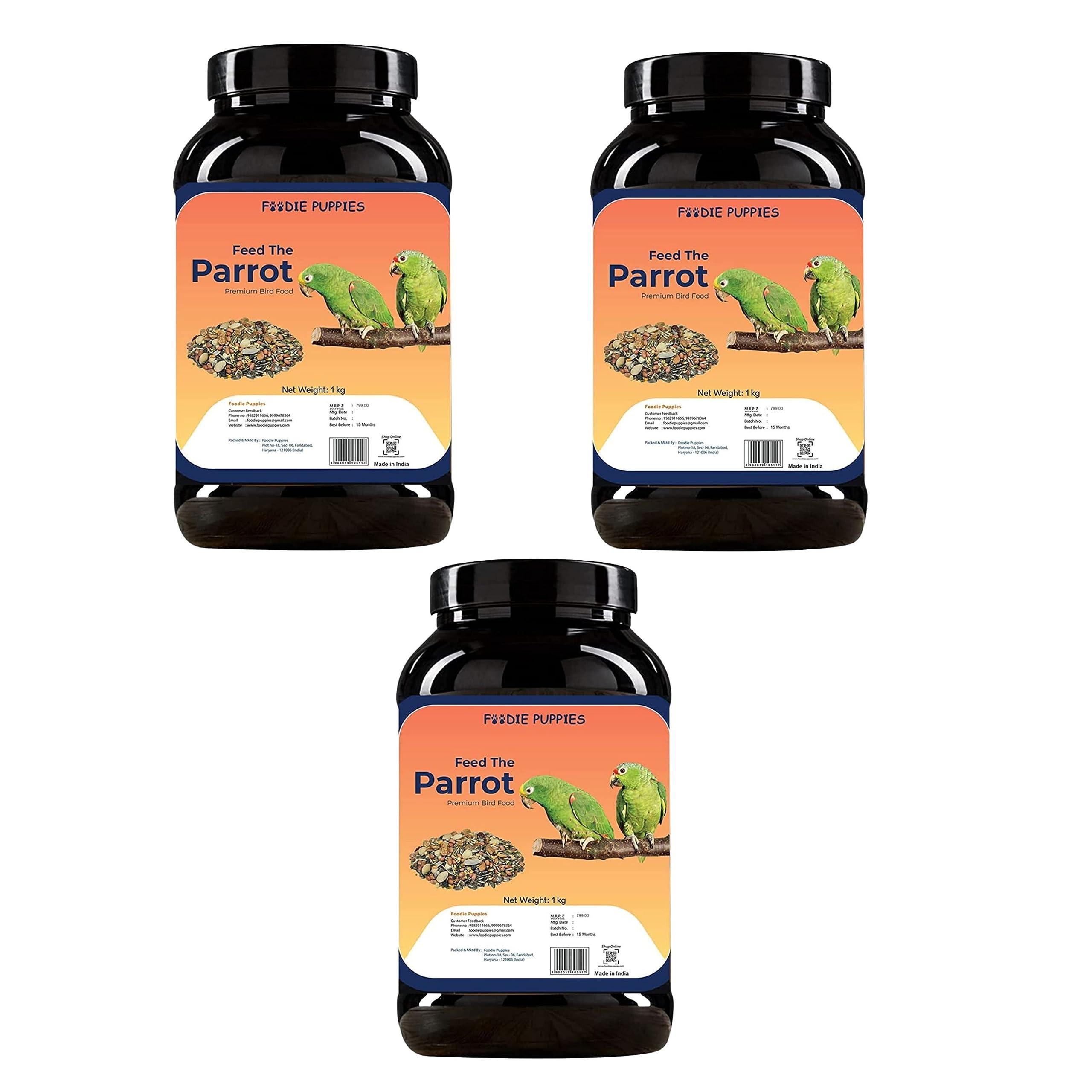 Foodie Puppies Parrot Bird Food for Big Parrot Birds - (3Kg, Container) Mix Seeds Fortified with Almonds, Peanuts, Pumpkin Seeds & Red Chillis for African Grey, Macaw, Cockatoo, Indian & Other Parrots