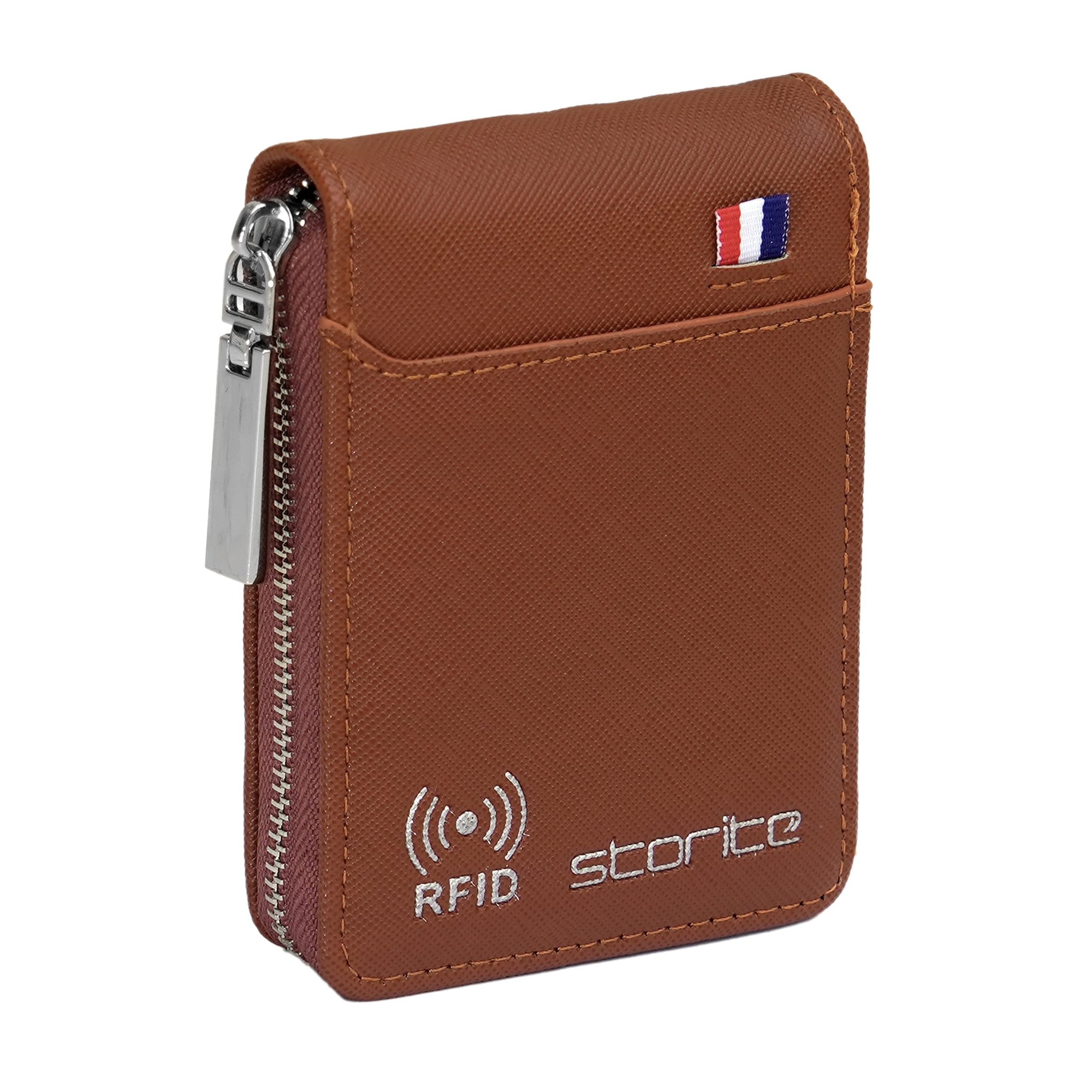 Storite RFID PU Leather Card Holder Wallet, Light Brown, 11.5x1.75x8cm