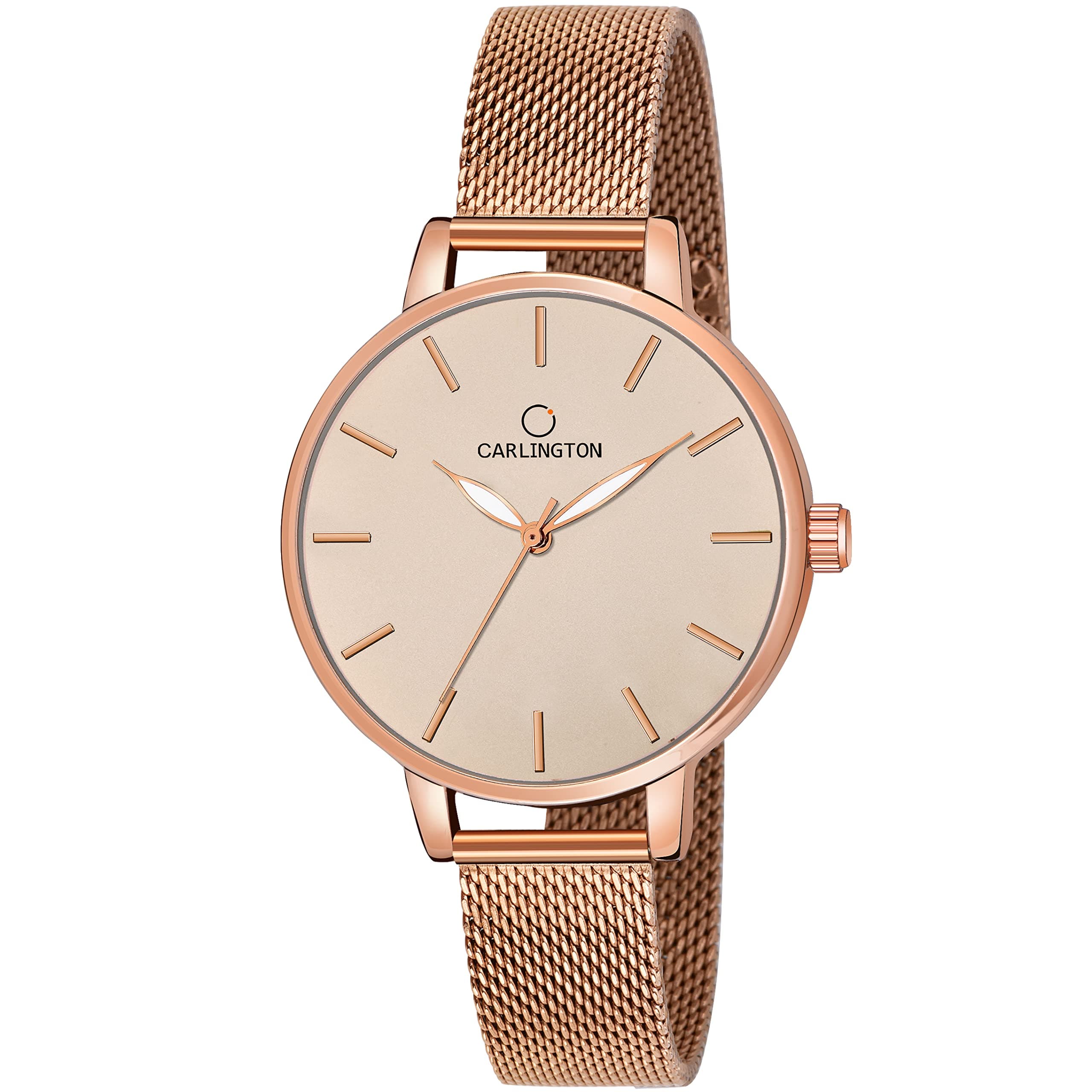 Carlington Big Dial Women's Analog Watch With Stainless Steel Mesh Strap, Adjustable Clasp and Water Resistant Body (Silver/Rose Gold/Black Dial) | Rakhi Gift for Sister and Girls
