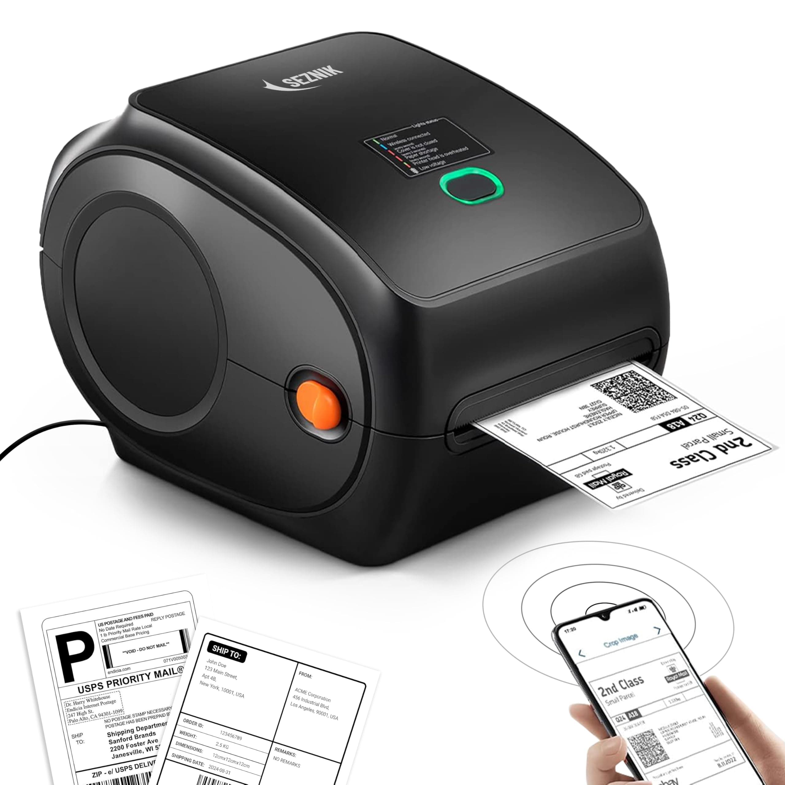 SEZNIK Shakti 4x6 Bluetooth Shipping Label Printer for Ecommerce | Direct Thermal, 1-4 Inch,203 DPI | Wireless + USB | Free App+Software, Barcode | Android/iOS/Mac/Win | 1Yr Warranty | No Seller Flex