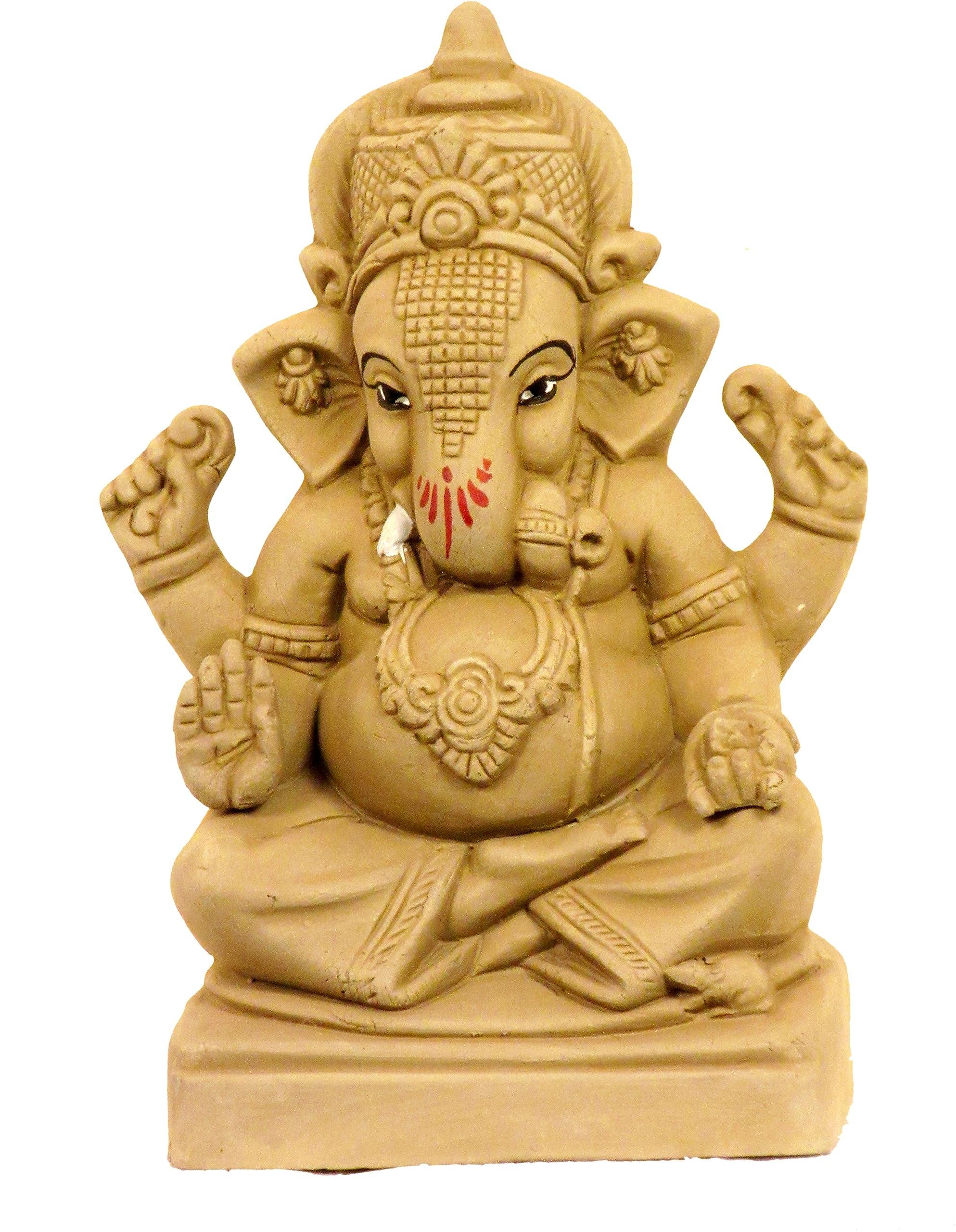Suninow 100% Eco Friendly Clay Ganesh murti for Ganesh Chaturthi 7.4 Inch | Water Soluble | Ganesh Chaturthi Idol | Clay Ganesha Idol (Gi1) (Gi19), Multicolor