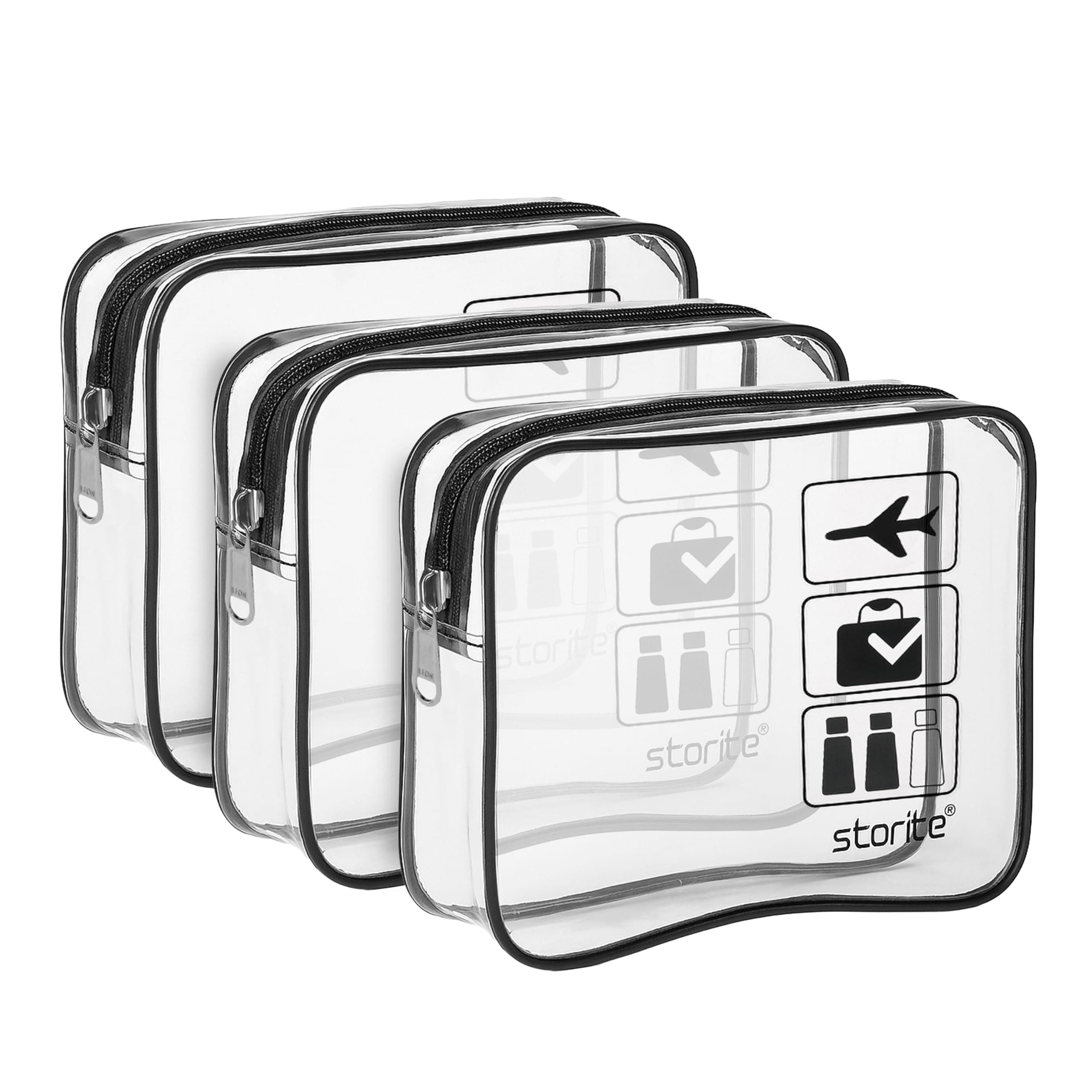 Storite Set of 3 Transparent Cosmetic & Toiletry Travel Organizer Set