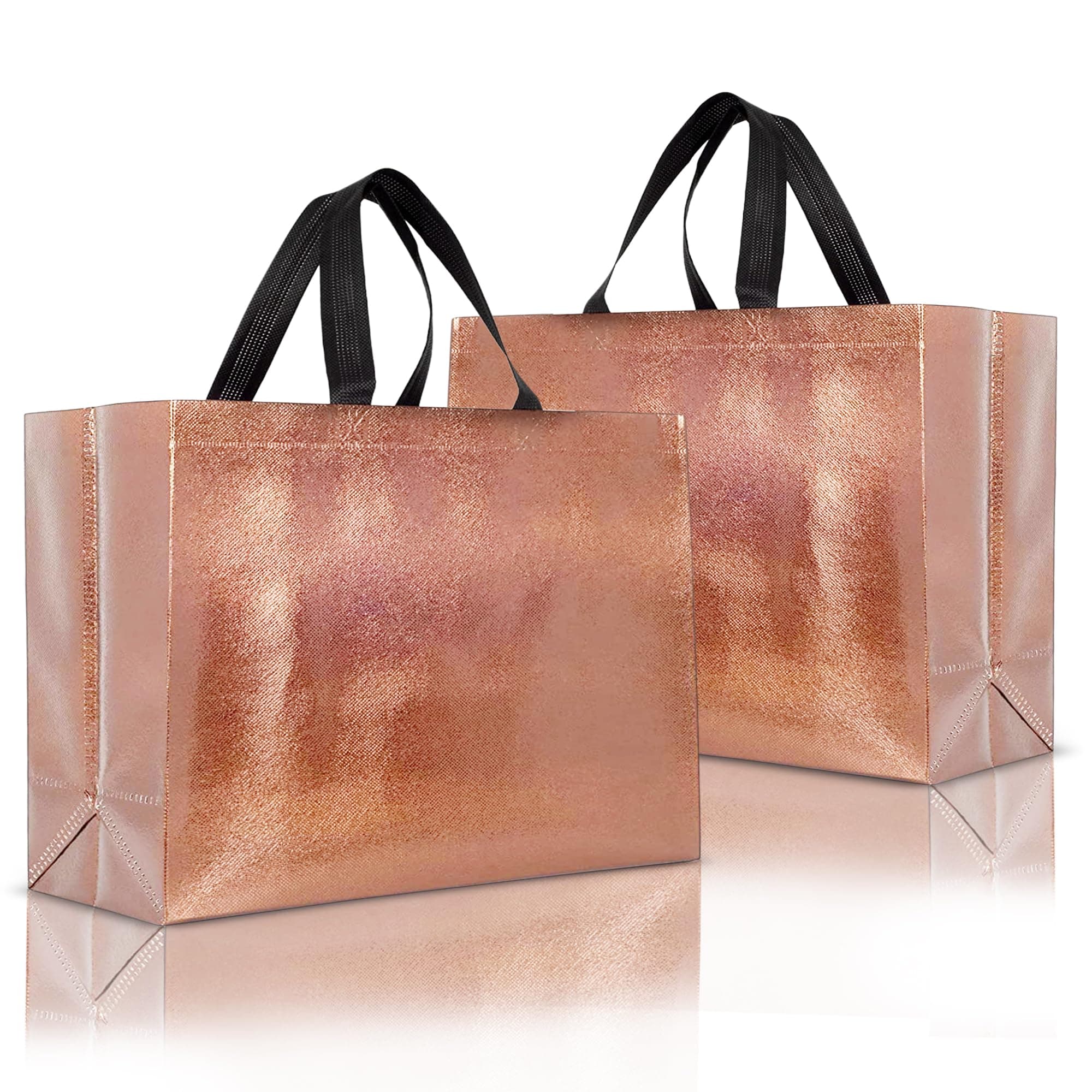 Lavya Large Size Pack of 10 Pcs Glossy Metallic Laminated Non-Woven Reusable Eco-Friendly Party Return Gift Bags (Copper) (Large 17x12x5 Inch)