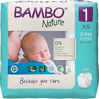 Bambo Nature Premium Baby Tape Diapers for New Born Baby XS Size (2-4 Kgs) - Super Absorbent, Breathable, Extra Soft, Dermatologically Tested, Hypoallergenic Nappies With A Wetness Indicator, 22 Count