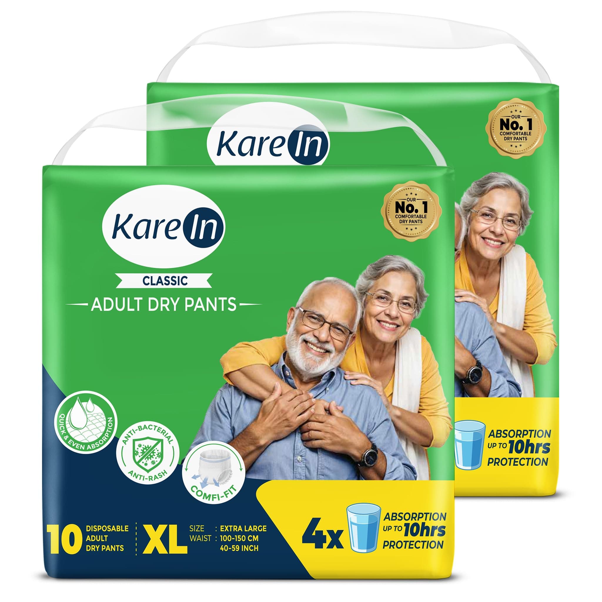 Karein Classic Adult Diaper Pant XL Size, Extra Large, Waist (100-150 cm 40'-59'), 20 Unit, Long Protection Hour, Unisex, Quick & Even Absorption, Leakproof, Odour Control, Wetness Indicator