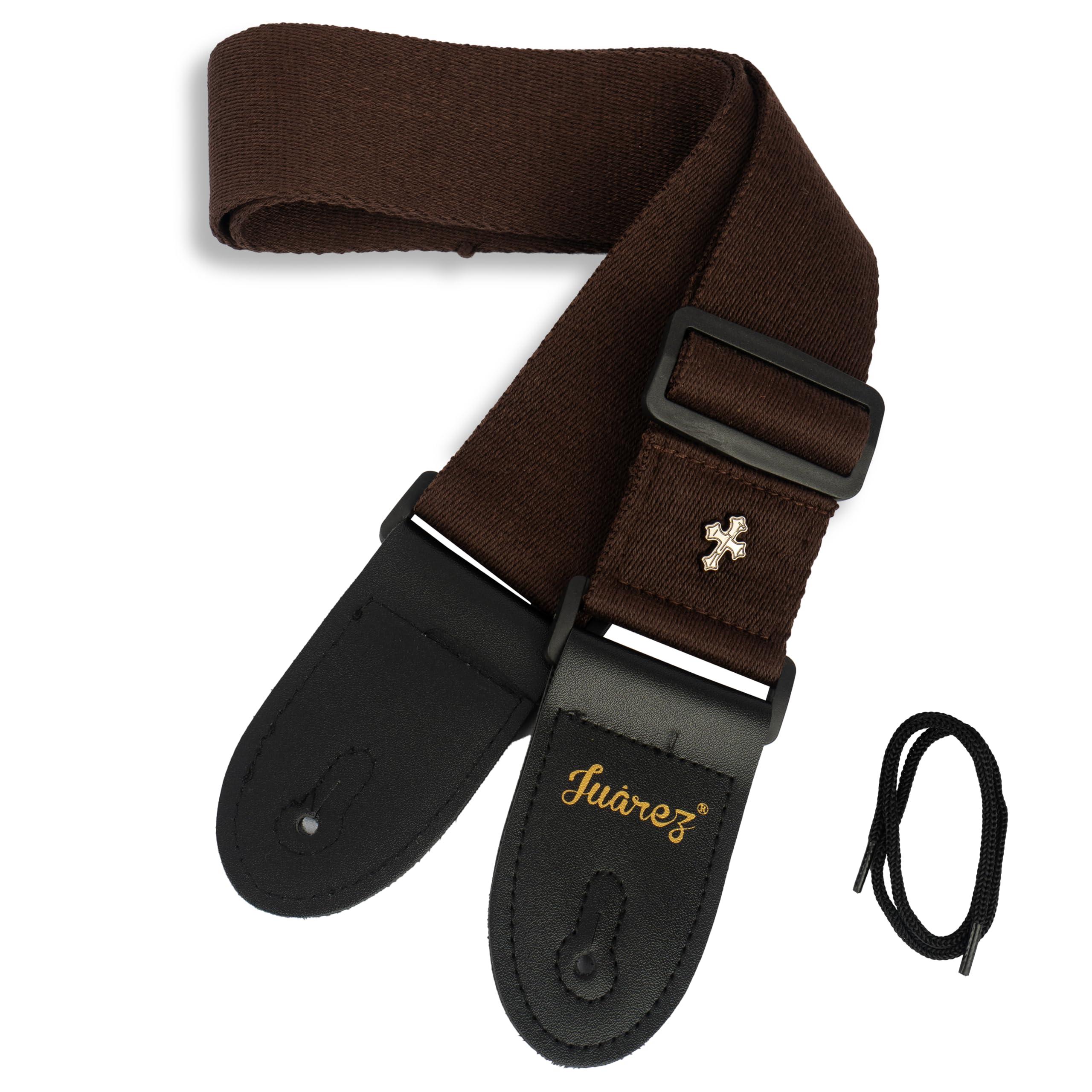 JUAREZ JRZ-STRAP-BRN Retro Cross Guitar Strap, Adjustable Jacquard Woven with Leather Ends, Brown, for Acoustic, Electric & Bass Guitars