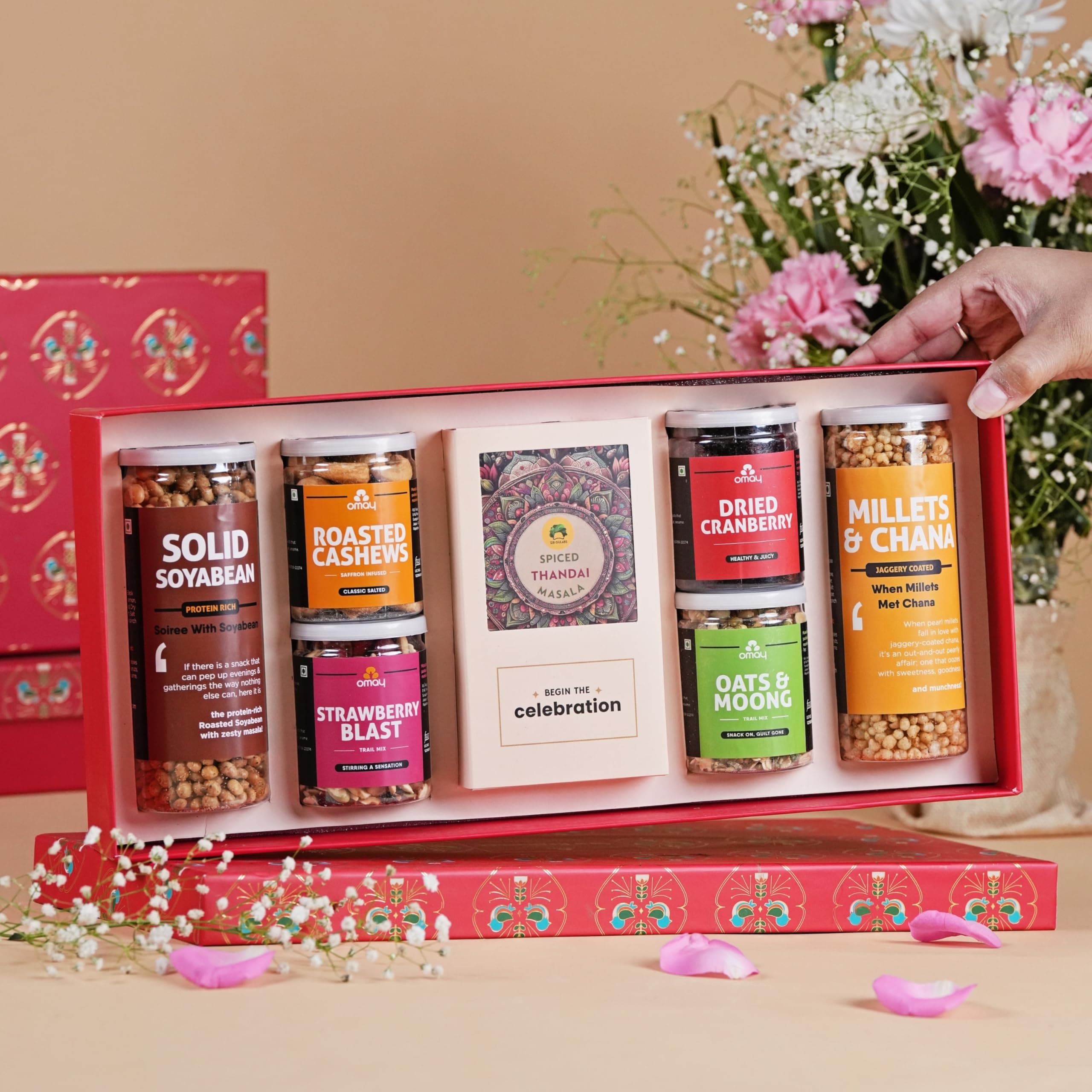 Omay Foods Festive Fusion Gift Box I Healthy Snack Hamper I Snacks, Thandai I Wedding Gift Hamper I Premium Gift Pack | Return Favors I Gift for Him I Gift for Her