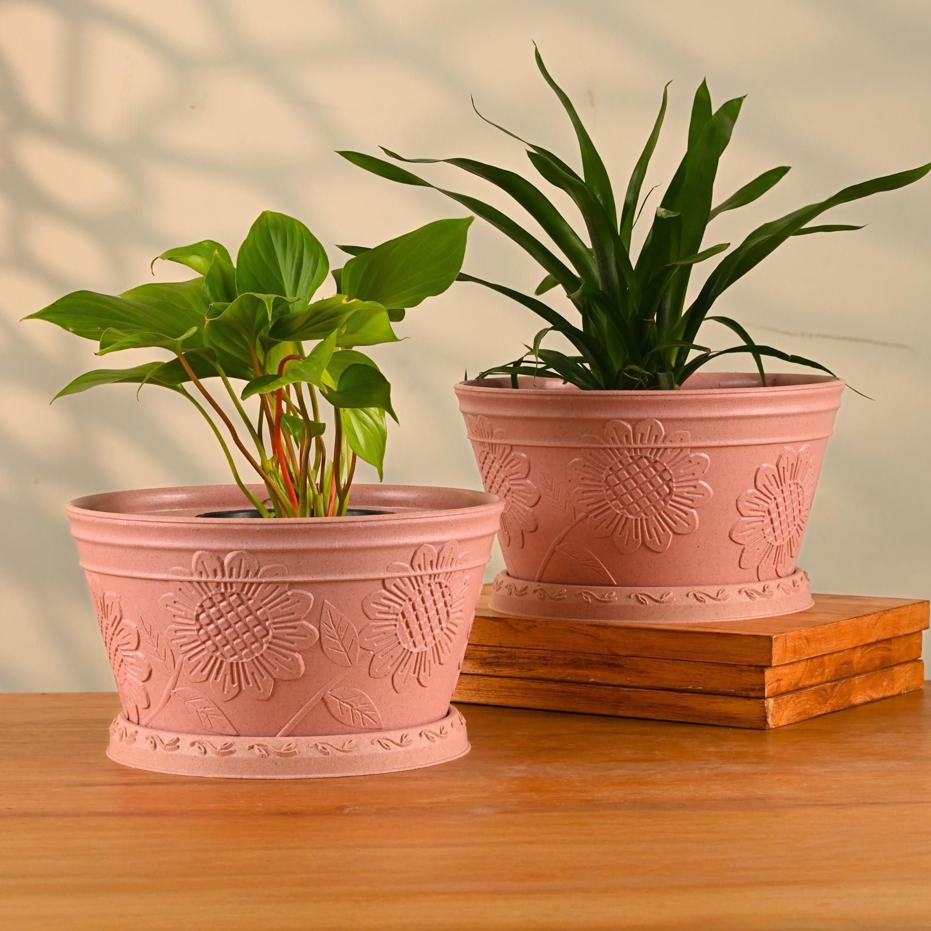 Eha Earth Friendly Nile Planter 9.5 inch Planters for Home Decor| Bamboo Based Plant Pot | Pack of 2 | UV Protected Pot for Plant | Flower Pot for Living Room, for Outdoor and Indoor | Innocent