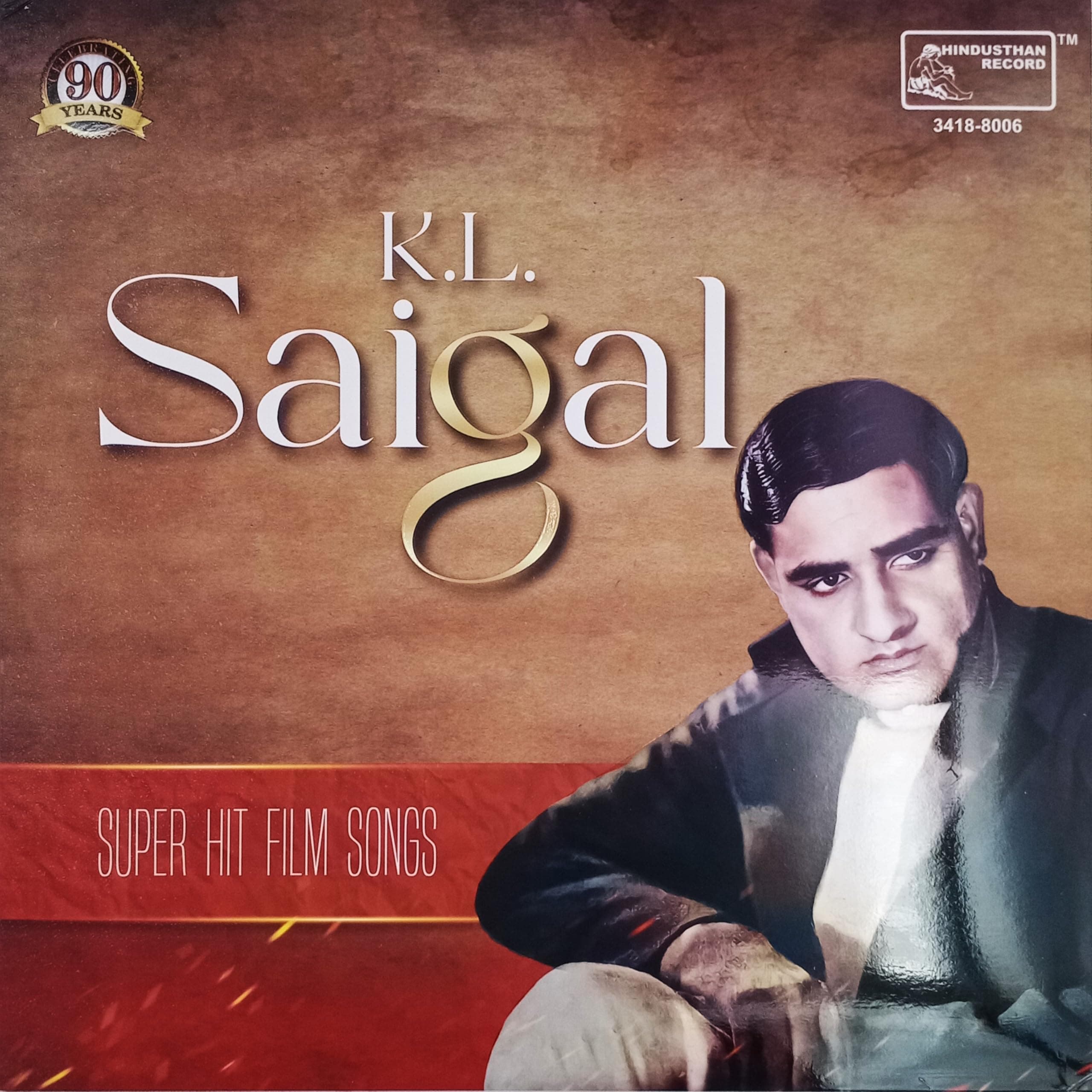 Inreco ( Hindusthan Record ) - Vinyl Record - K. L. Saigal - Super Hit Film Songs - 33 1/3 RPM Long Play Record - 3418-8006
