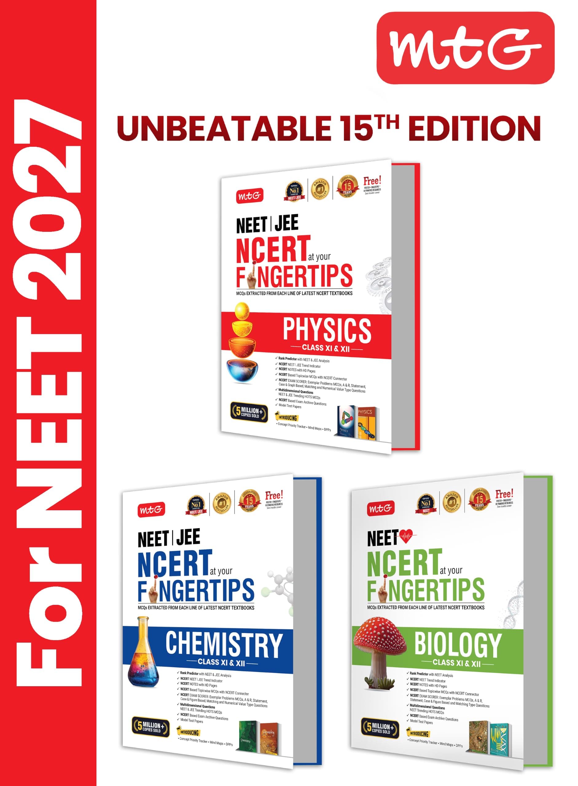 MTG NCERT at your FINGERTIPS Physics, Chemistry & Biology For NEET Exam 2026-2027 (Set of 3 Books) | NCERT Exam Scorer, Concept Priority Tracker, HOTS MCQs, Mind Maps & DPP with HD Pages | 15th Edition (Based on NEET Latest Pattern)