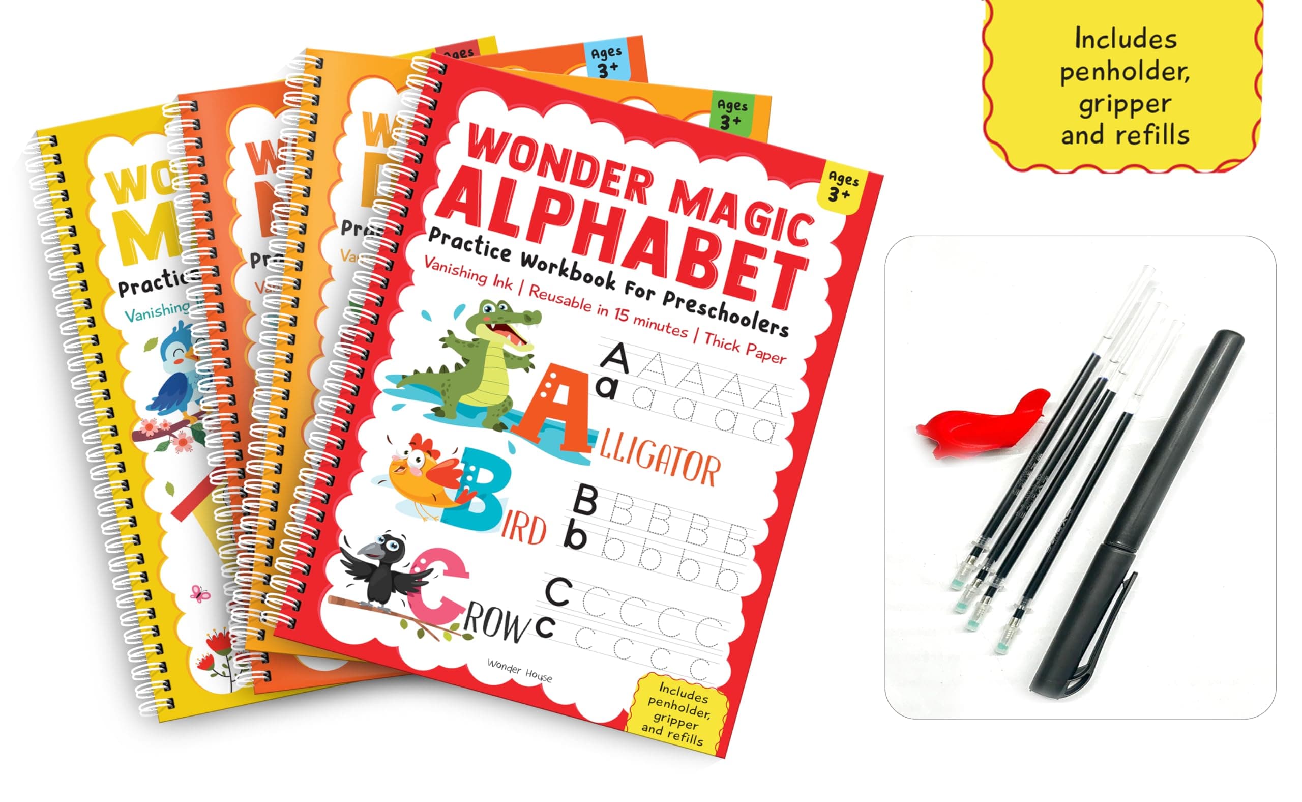 Wonder Magic – Pack of 4 Books Interactive Learning Set: Maths, Drawing, Numbers & Alphabet | Ages 3–6 | 6+ Hours of Skill-Building Fun