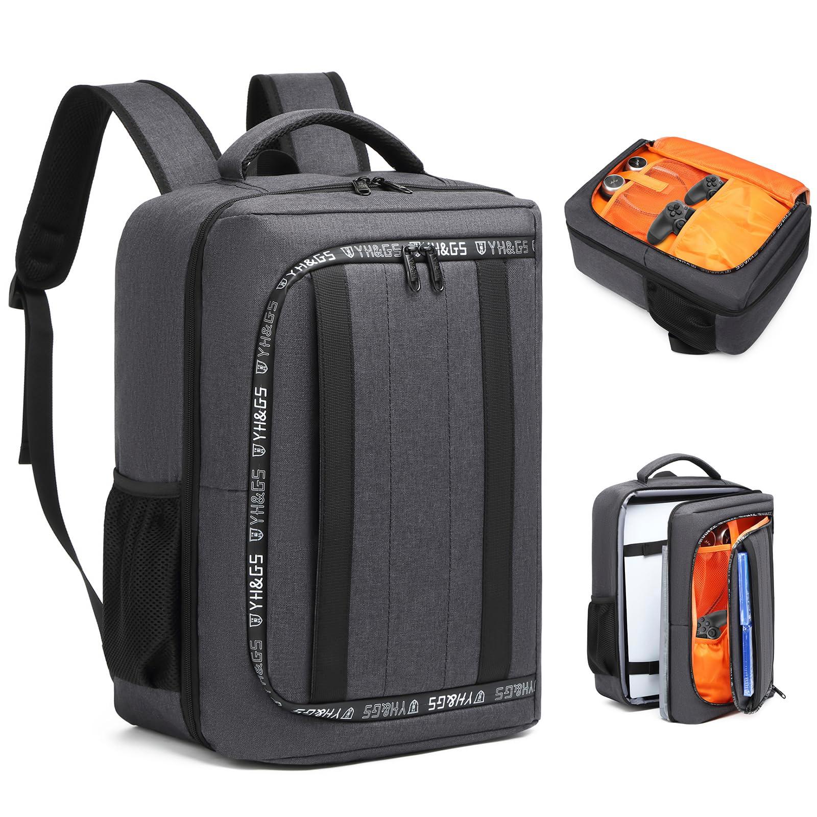 Travel Backpack for PS5, Protective Carrying Case Bag for 17.3’’ Laptop, Controllers, Game Discs and More Gaming Accessories, PS5 Carrying Case with Multiple Pockets, Black, Fashion
