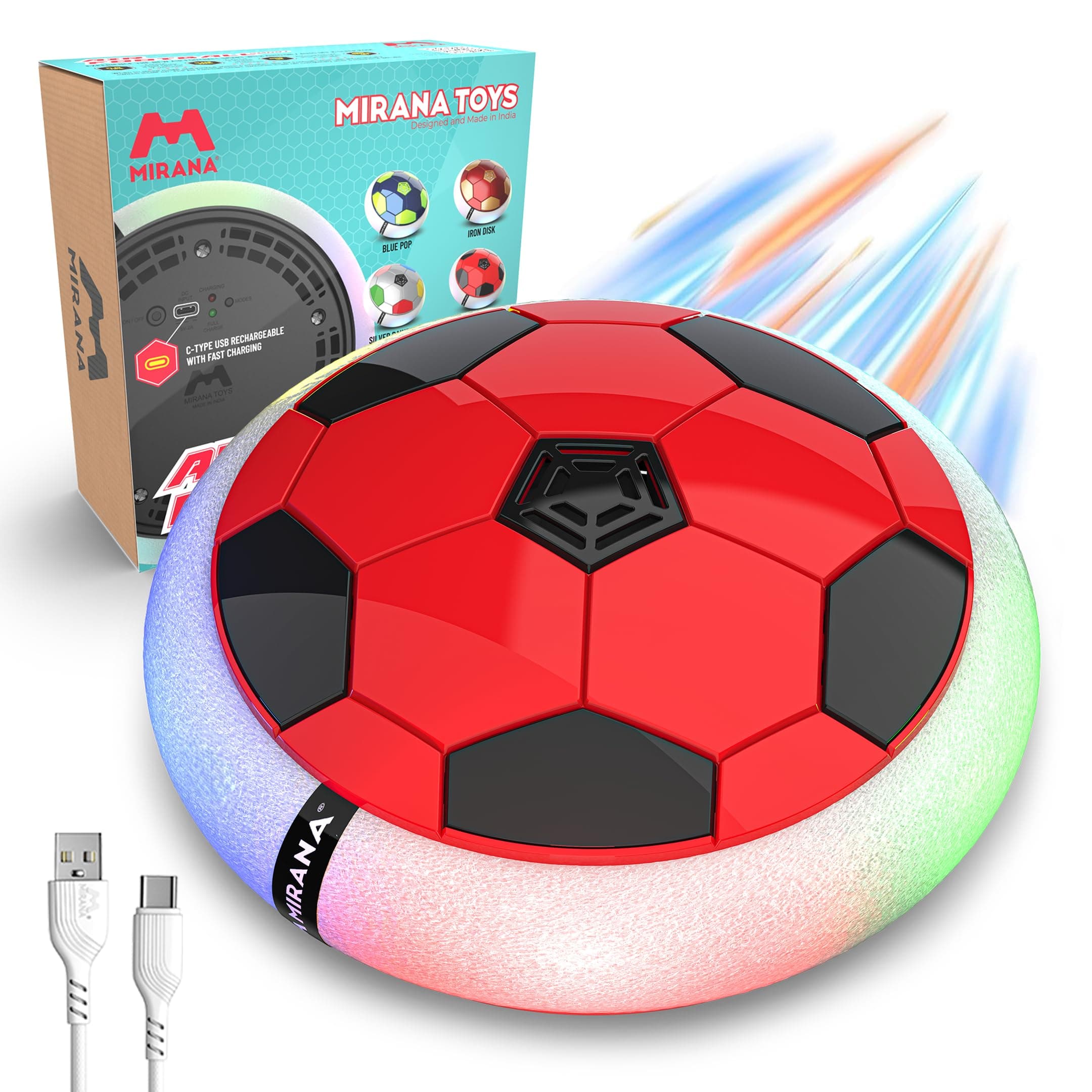 Mirana Air Football Smart Toy for Kids | 3-Mode USB Type-C Rechargeable Hover Ball | Indoor Electric Hoverball with LED Lights | Birthday Gift for Boys & Girls 2 3 4 5 6 7 8 9 10 Years (Red)