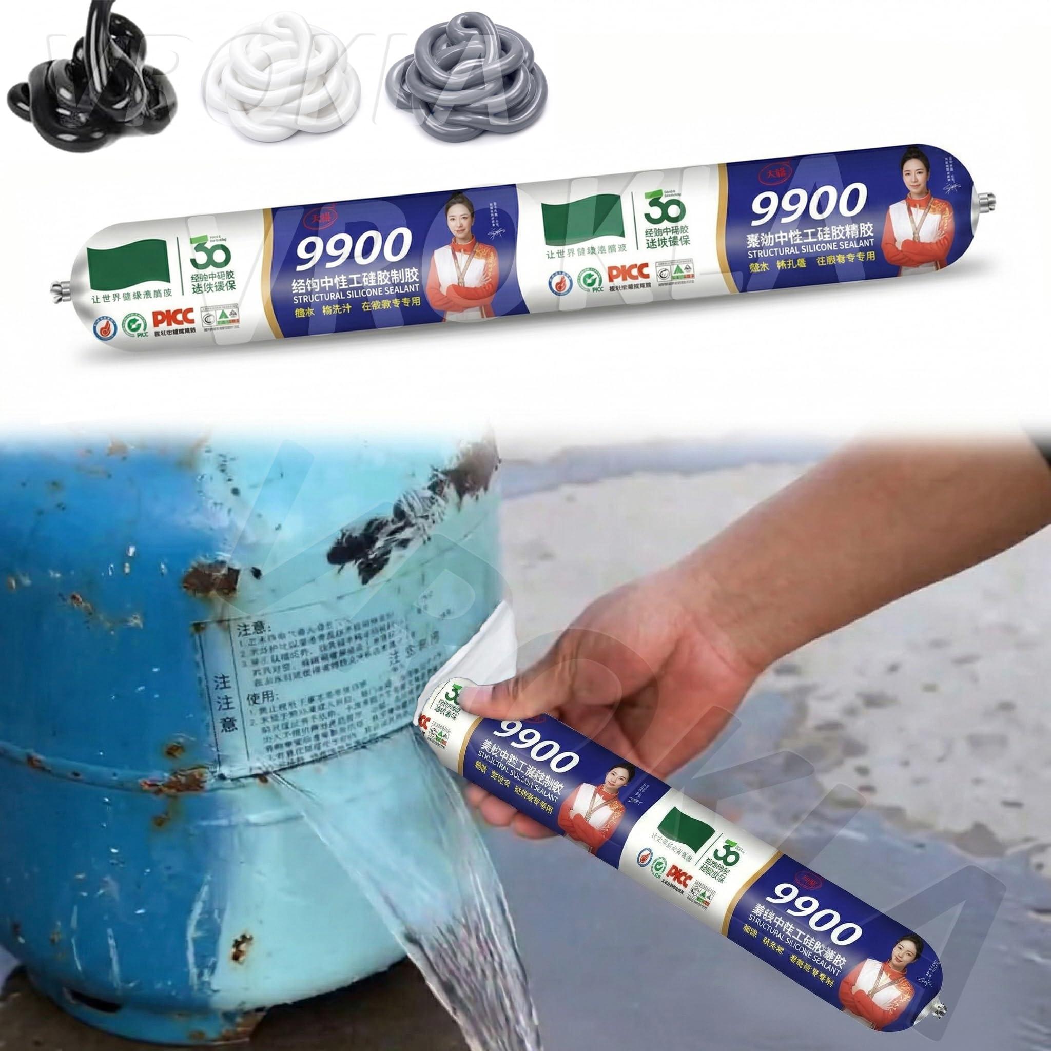 VROKLA White Waterproof Silicone Sealant Super Strong 9900 Water Sealant Fast Drying Leakage Repair Adhesive Durable Weatherproof Silicon Glue Paste for Roof Concrete Water Tank (750gm, Pack of 2)