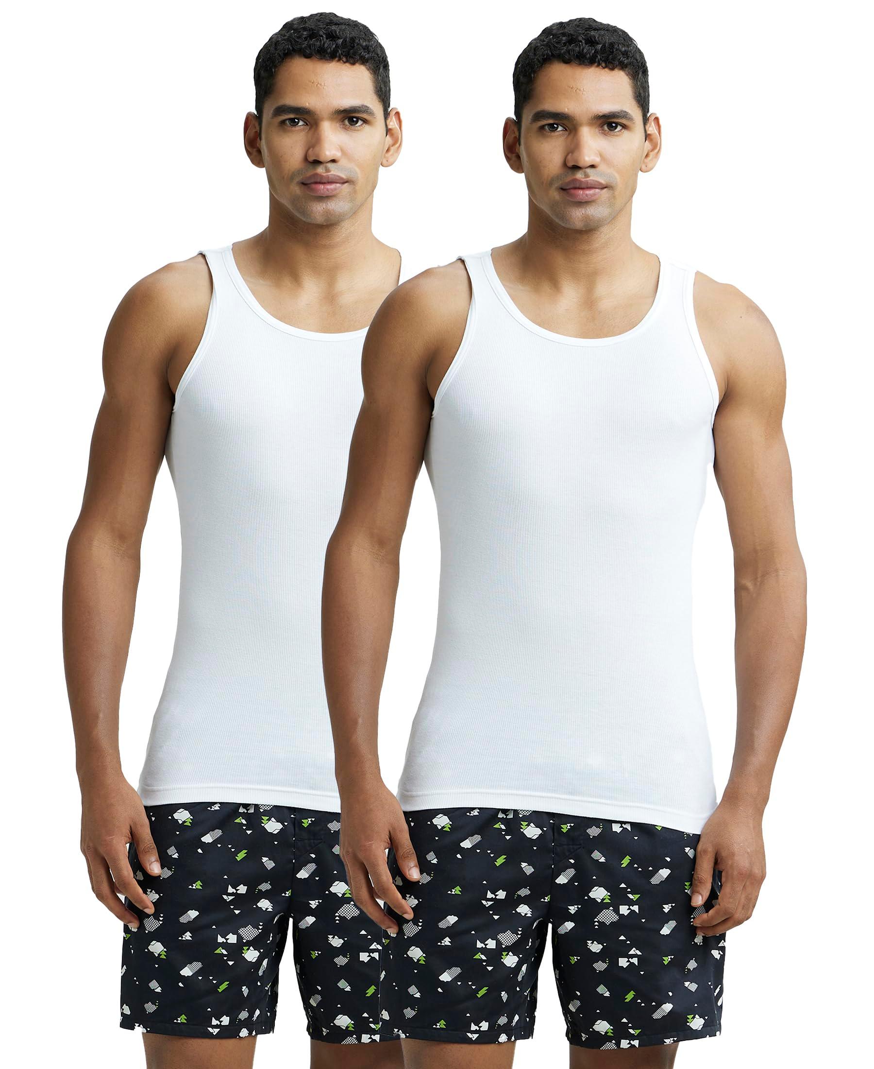 Jockey 8823 Men's Super Combed Cotton Rib Round Neck Sleeveless Vest with Stay Fresh Properties (Pack of 2)_White_M