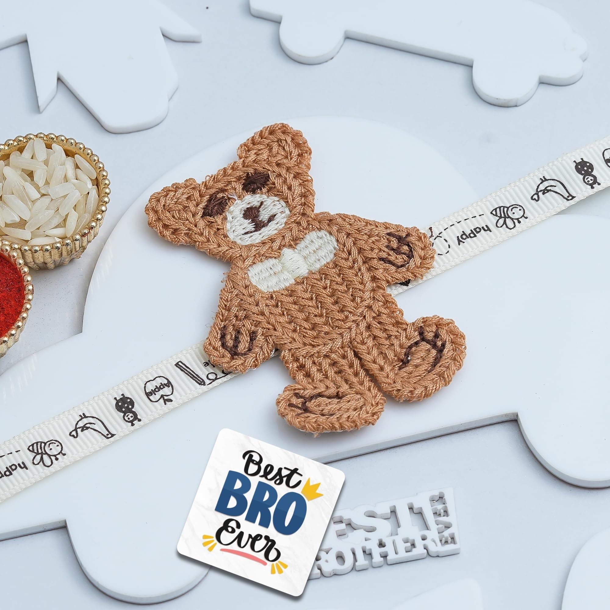 eCraftIndia Teddy Bear Design Rakhi for Kids Girls Boys with Best Bro Ever Fridge Magnet | Raksha Bandhan Kids Rakhi for Brother Bhaiya Bhai | Roli Chawal Pack