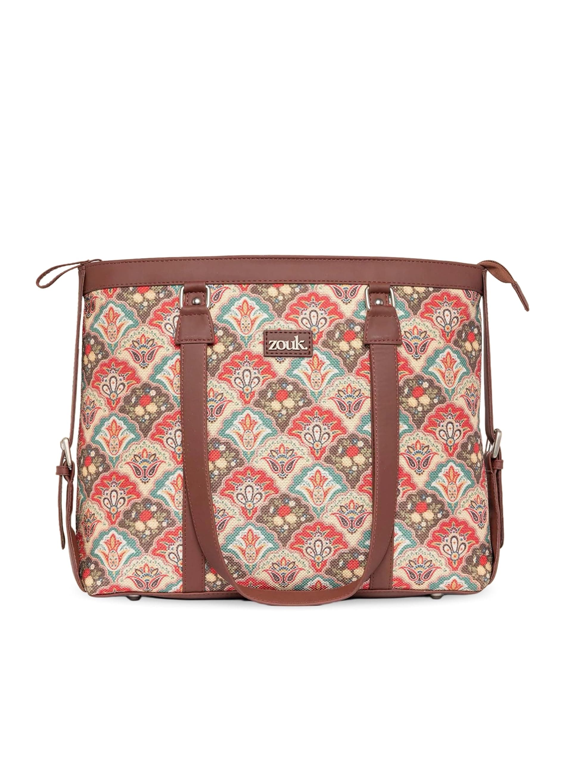 ZOUK Office Bag | Stylish Bags for Office Use | Laptop Bag 15.6 inch | Stylish Tote for Office Use | Purse for Women | Vegan Leather Handbag | Daily & Travel Use | Mughal Art Multicolor