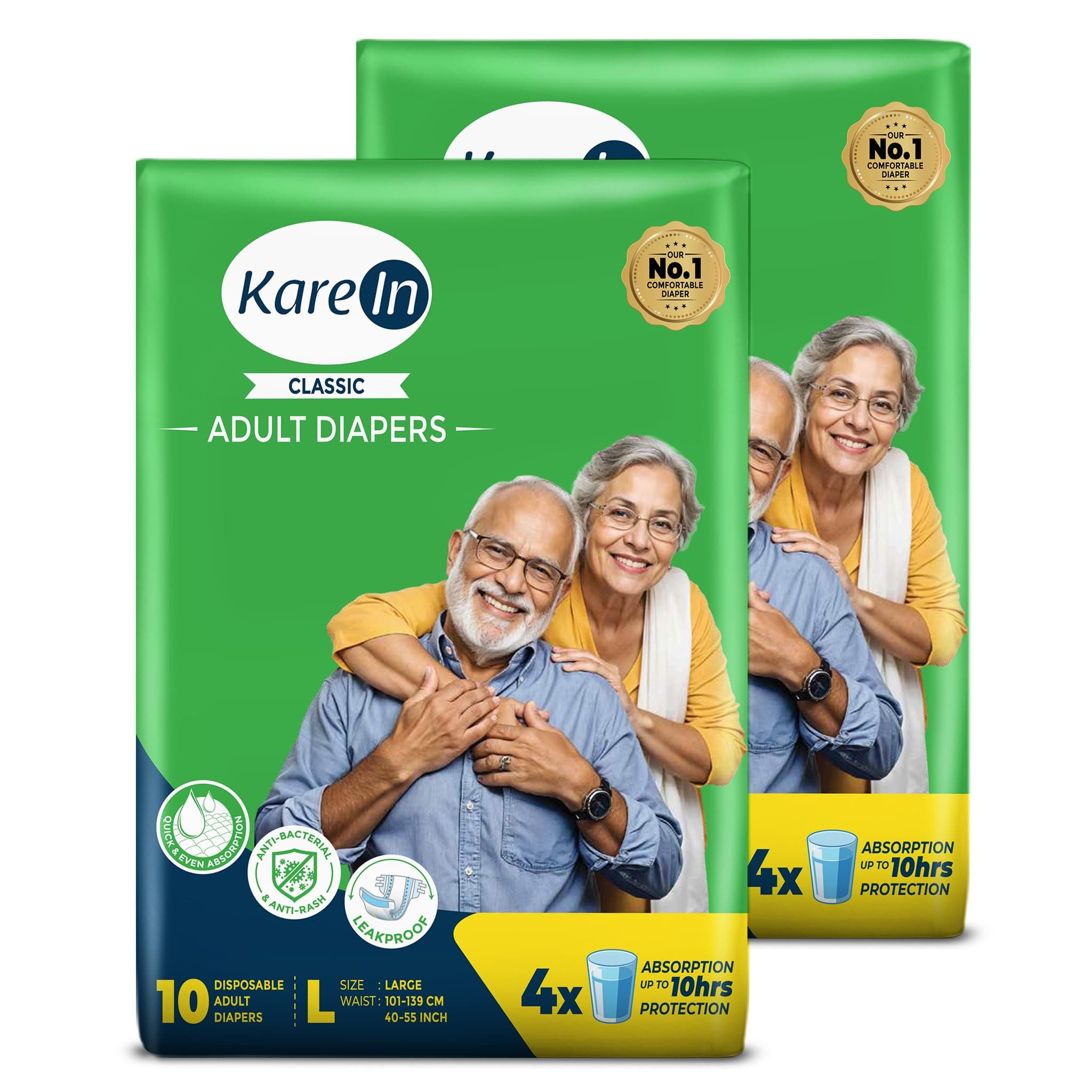 KareIn Classic Adult Diaper Tape L Size, Large, Waist (101-139 cm 40'-55'), 20 Unit, Long Protection Hour, Unisex, Quick & Even Absorption, Anti-Bacterial, Leakproof, Odour Control, Wetness Indicator