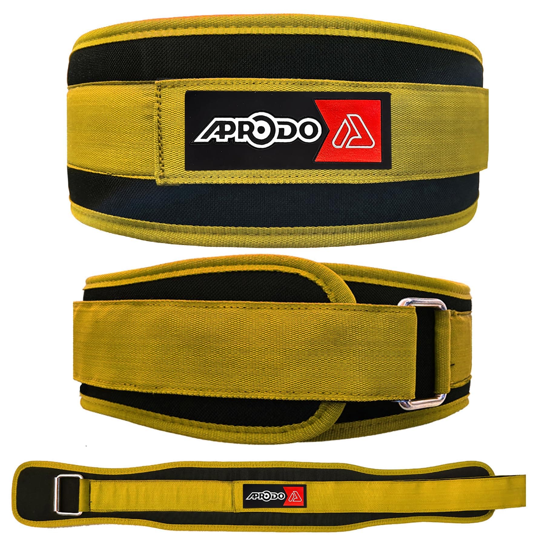 Aprodo Multipurpose Weight Lifting Belt for Back Support Comfortable & Durable for Powerlifting, Weightlifting, Gym, Workout - 100% Nylon, (4 Inch Wide) for Men and Women (Yellow, Medium 32'' - 36'')
