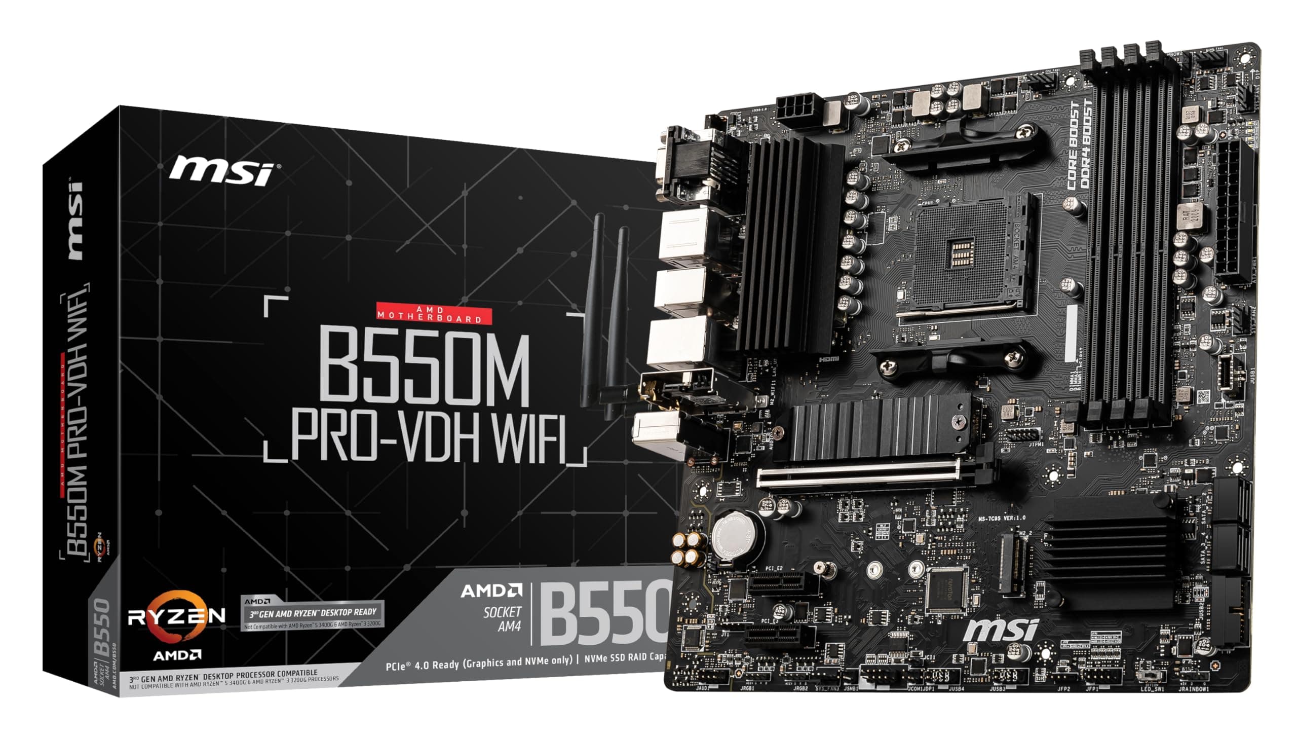 MSI MB5033 B550M PRO-VDH WiFi Ryzen 5000 Series (AM4) Compatible, M.2 Heatsink, Wi-Fi Function, MicroATX [AMD B550 Equipped]