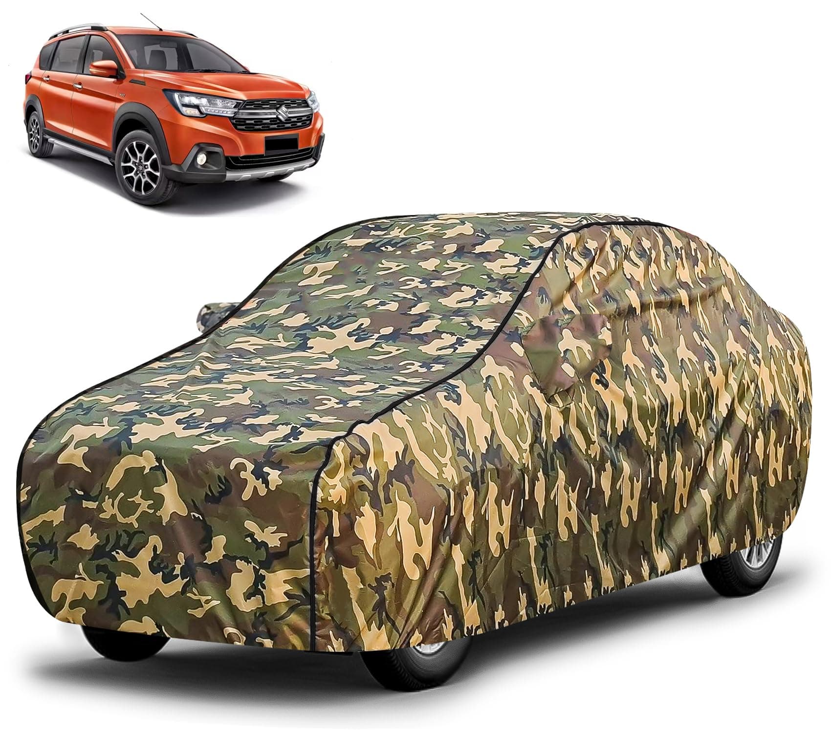 FABTEC Waterproof Car Body Cover for Maruti Xl6 with Mirror Pocket, Triple Stitched (Military, Jungle Print, Camouflage Design)