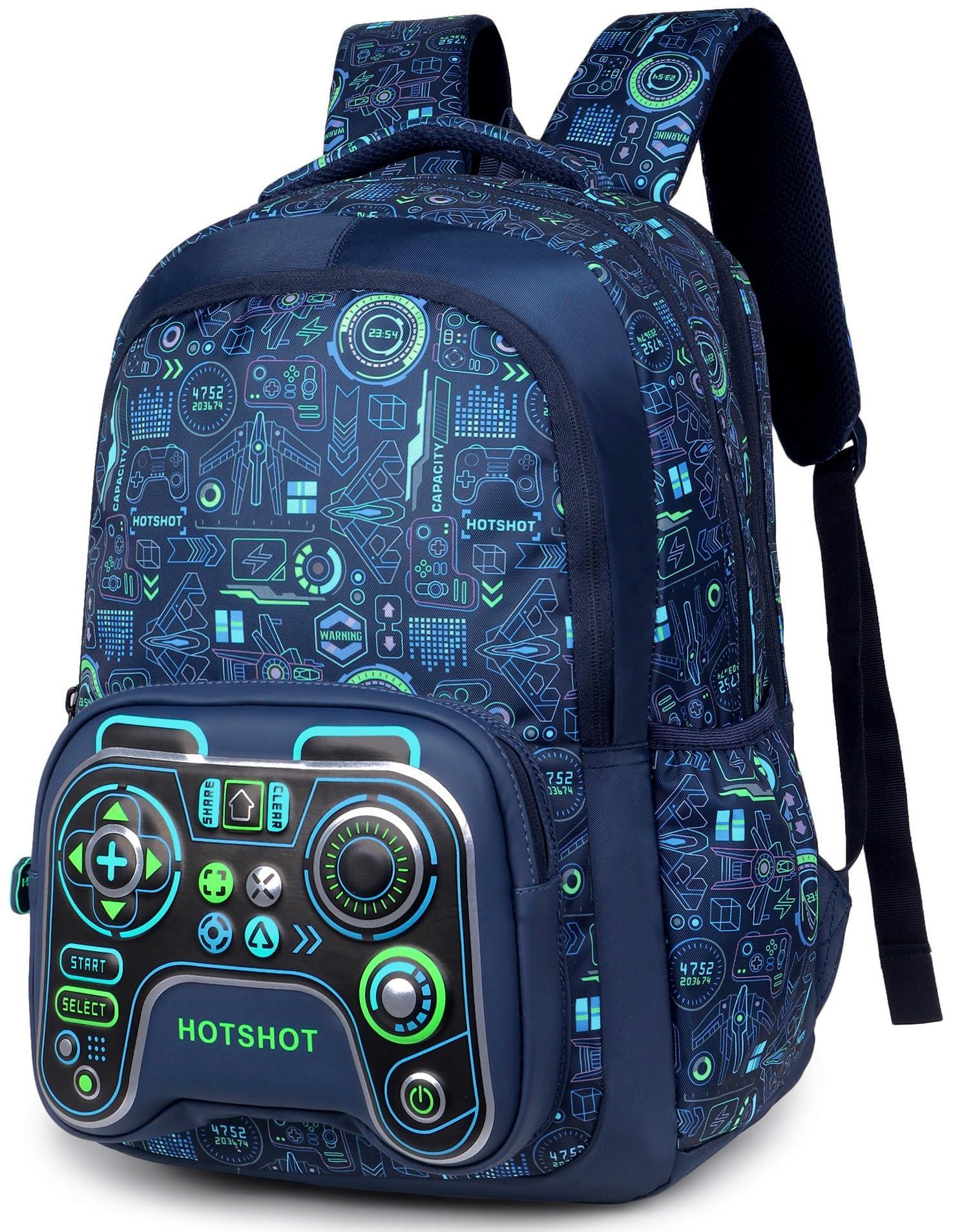 HOT SHOT BAG GAMER_1446|3D EMBOSSED DESGIN|SCHOOL BAG|TUTUION|KIDS & CHILDRENS BACKPACK|WATER RESISTANT|18 INCH|FOR BOYS & GIRLS|32 LITERS BACKPACK