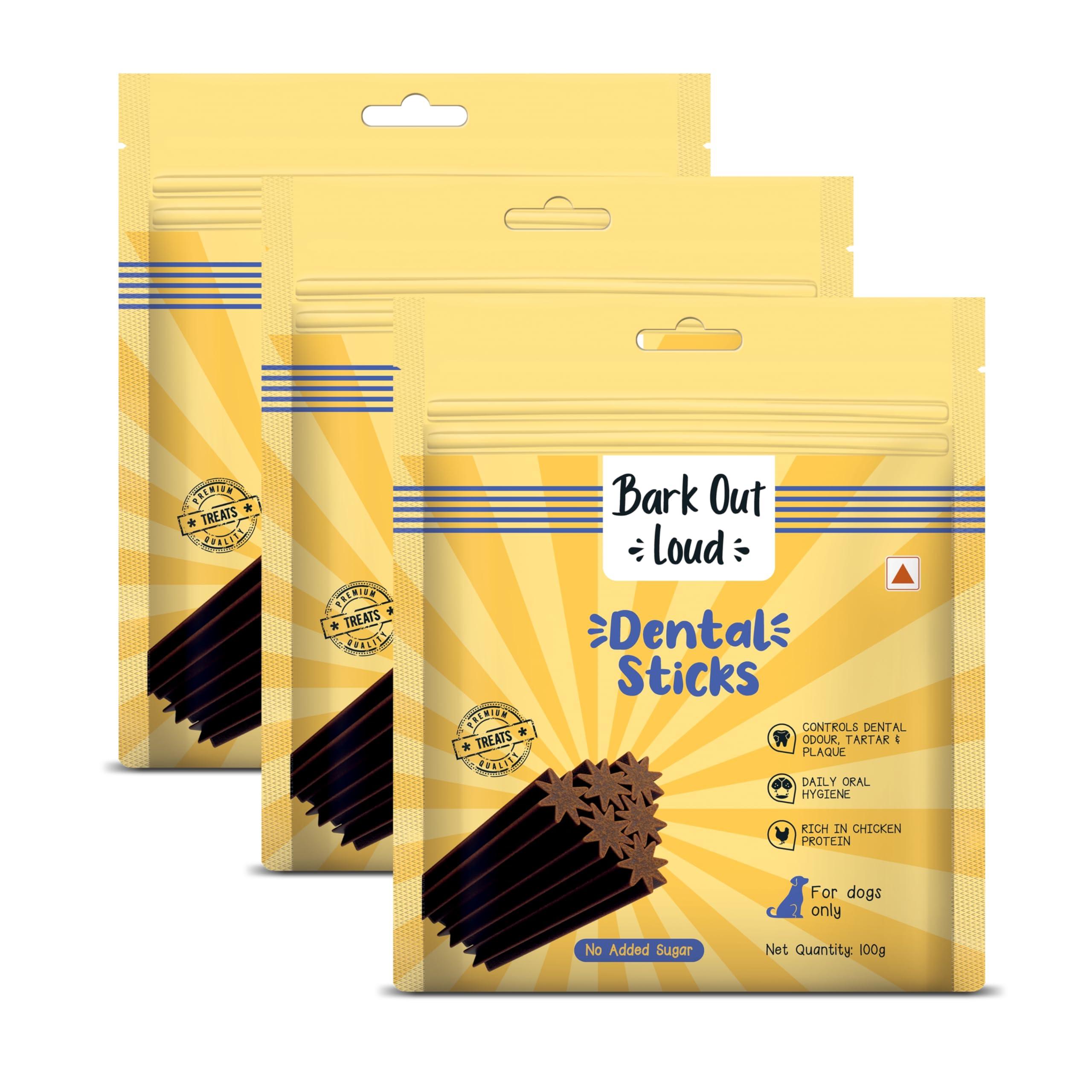BARK OUT LOUD- Dental Sticks Dog Treats | Sugar Free | Plaque Tartar & Odour Oral Care | Fresh Smell Chicken Dog Treats - 300 GMS (100 gm x 3)